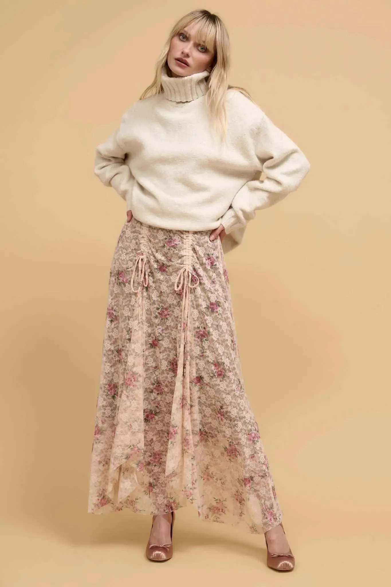 Secret Garden Floral-Print Lace Maxi Skirt sold by Promesa product image thumbnail 4