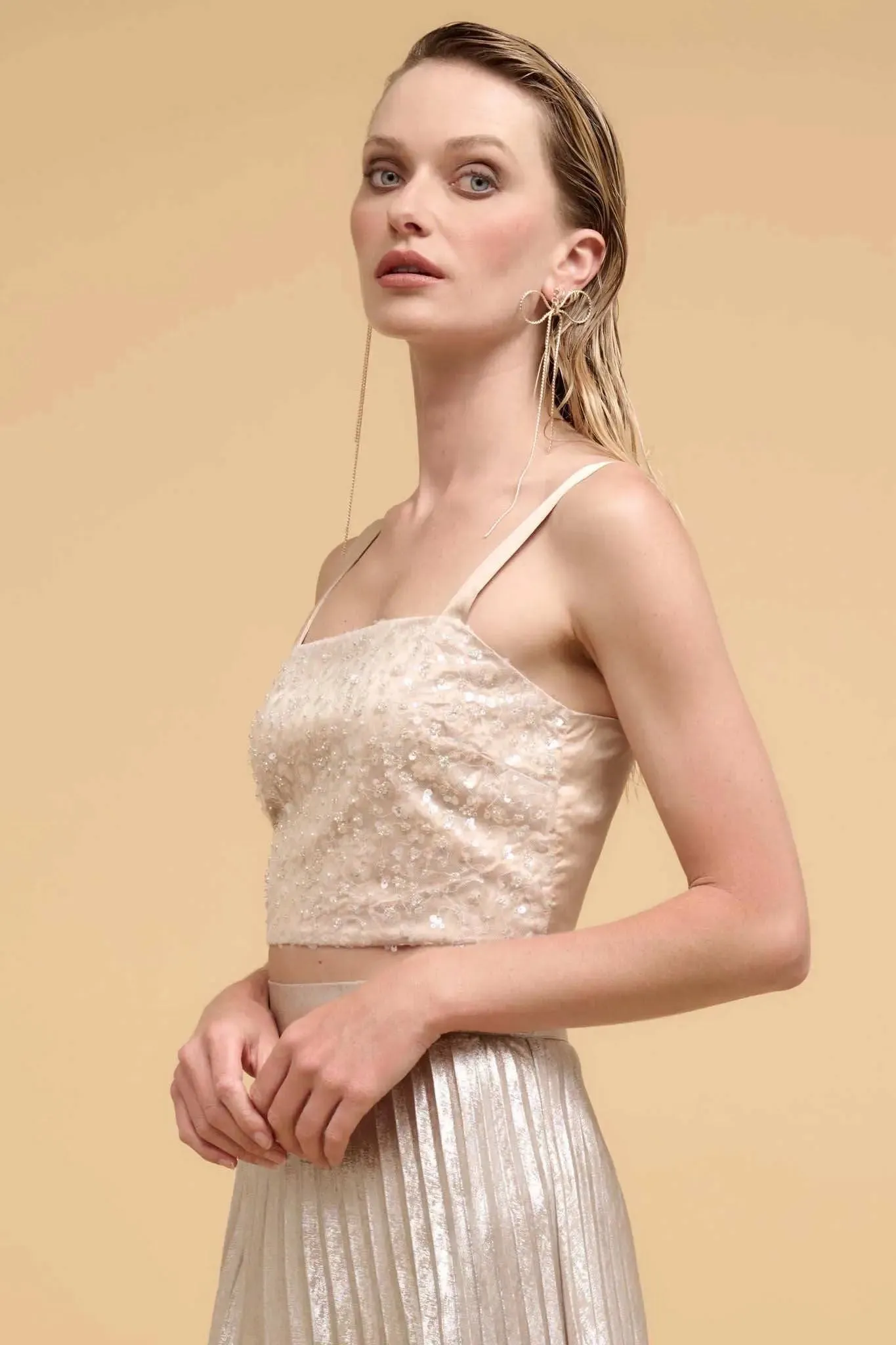 VIP List Beaded Sequin Cropped Cami Top sold by Promesa product image thumbnail 5