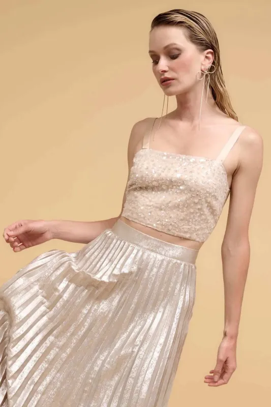 VIP List Beaded Sequin Cropped Cami Top sold by Promesa