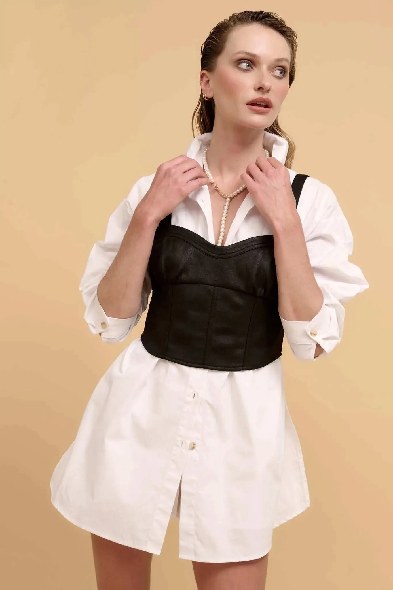 Human Nature Vegan Leather Cropped Corset Top sold by Promesa