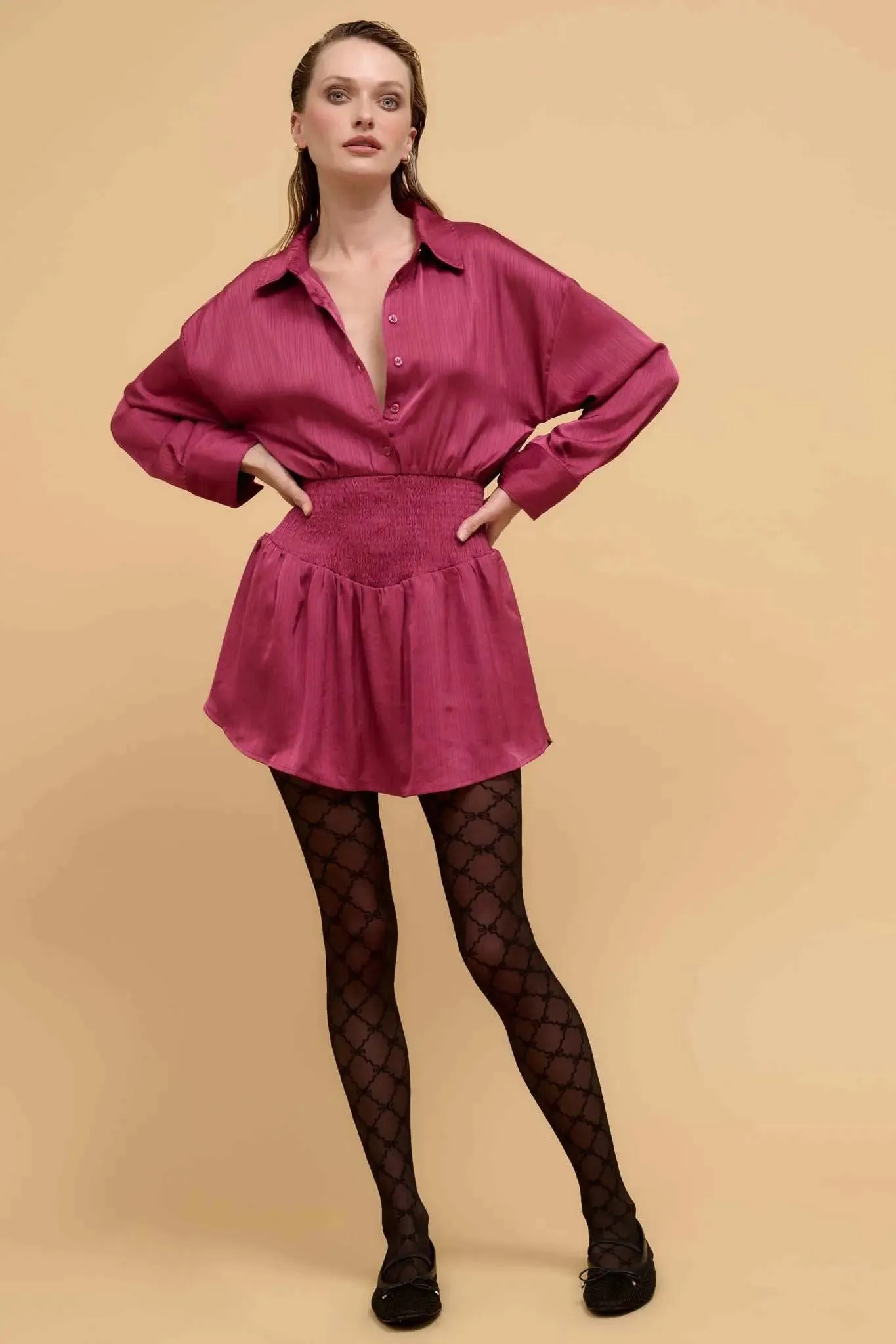 Silky Sensation Striped Satin Smocked Shirt Romper sold by Promesa product image thumbnail 3