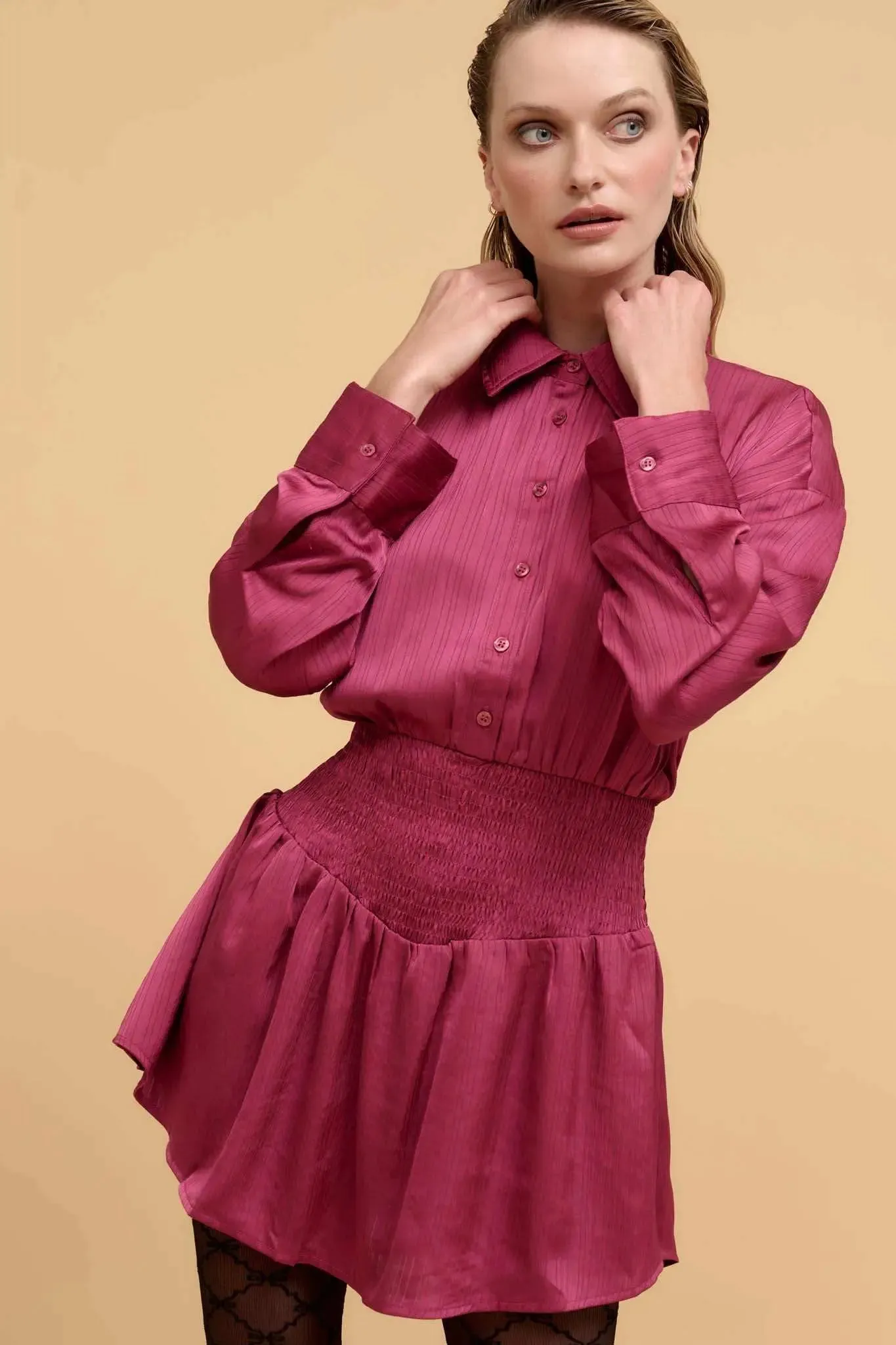 Silky Sensation Striped Satin Smocked Shirt Romper sold by Promesa product image thumbnail 5