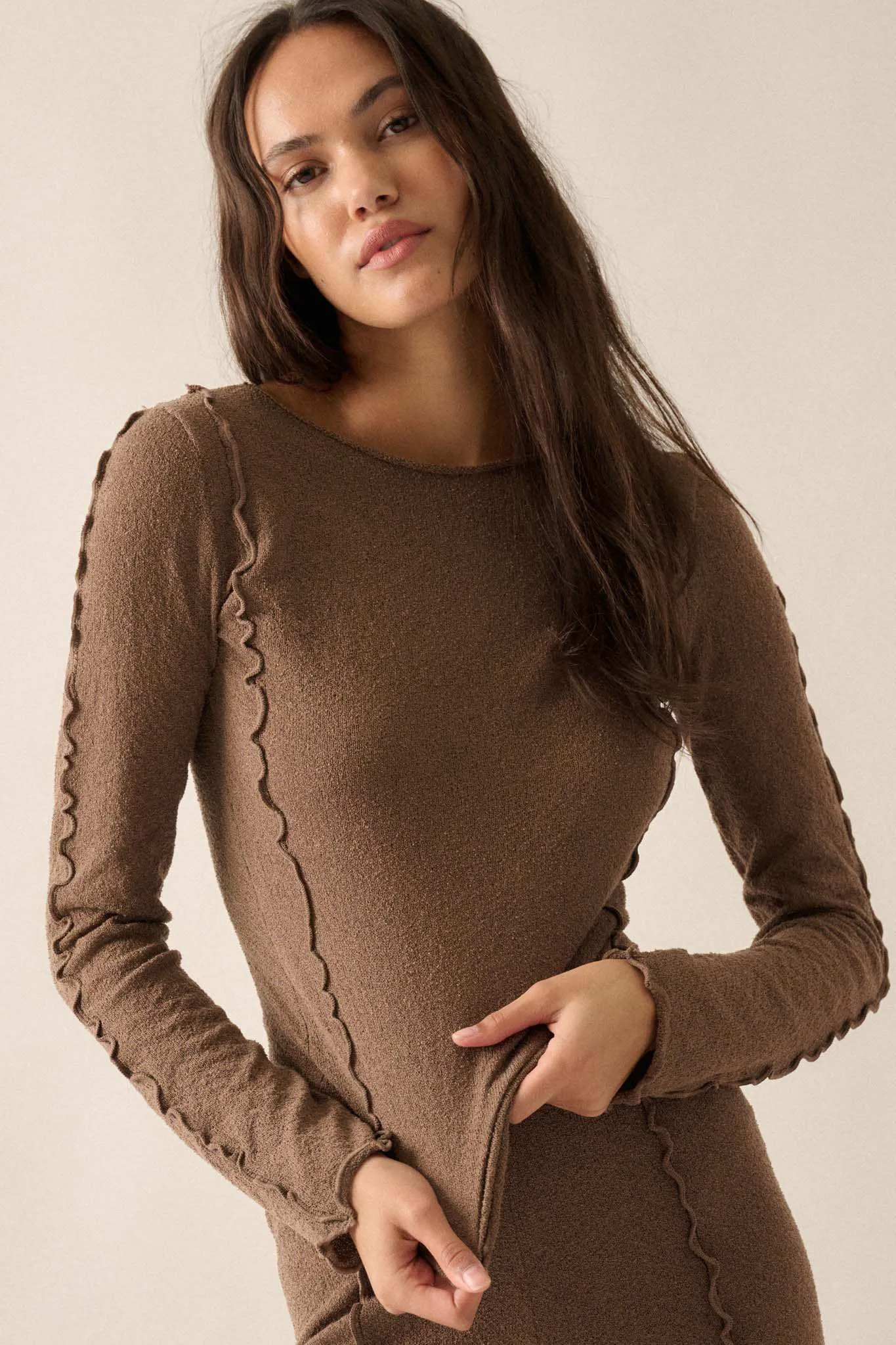 True to Life Textured Knit Exposed-Seam Top sold by Promesa product image thumbnail 5