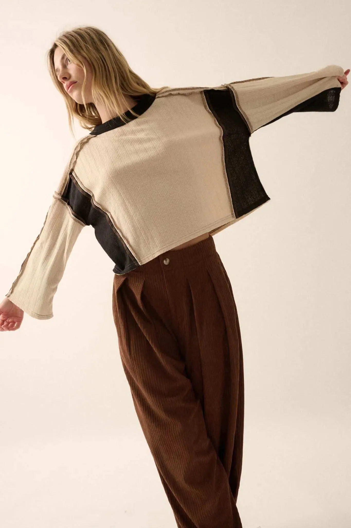 Block Party Exposed-Seam Patchwork Knit Top sold by Promesa