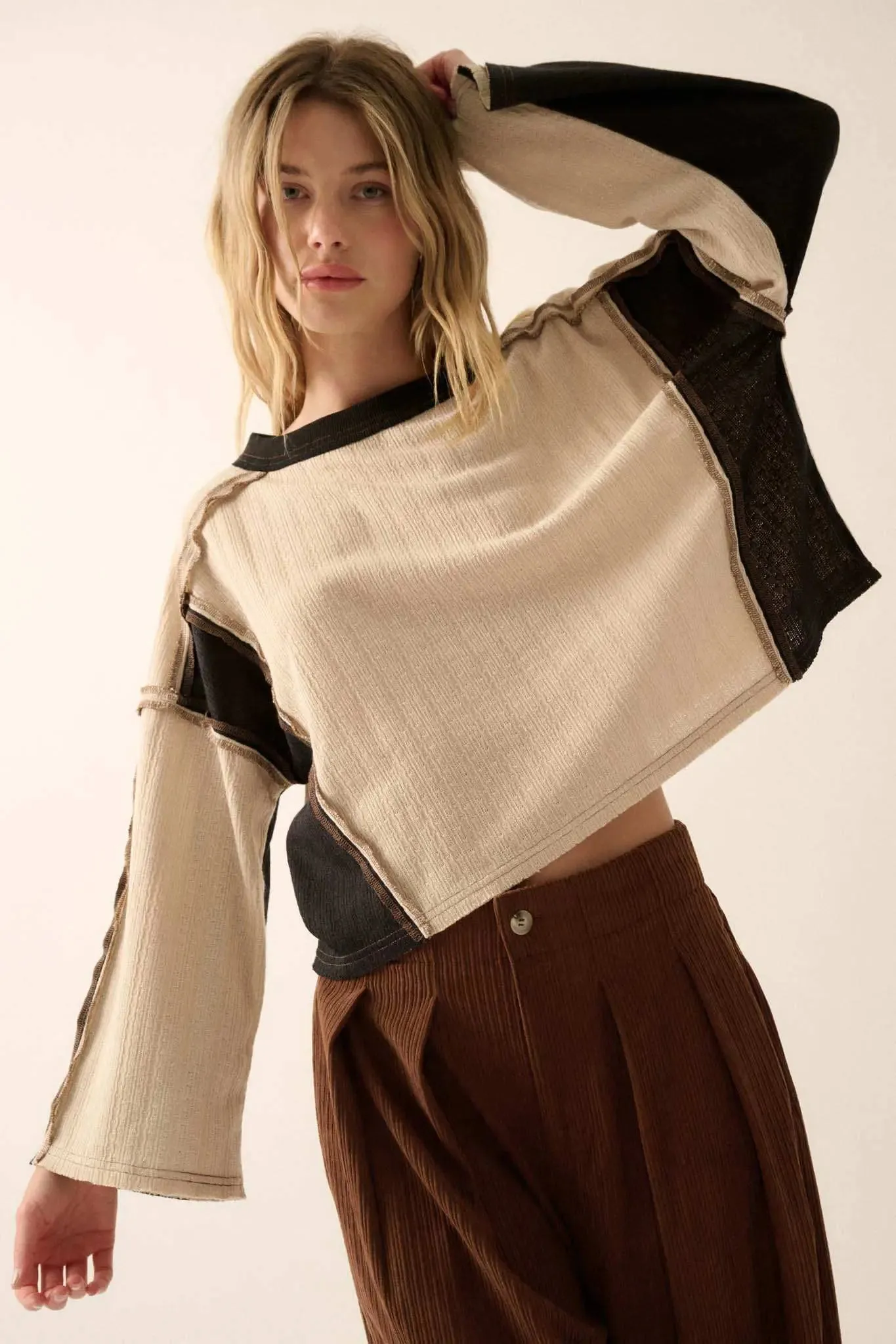 Block Party Exposed-Seam Patchwork Knit Top sold by Promesa product image thumbnail 3