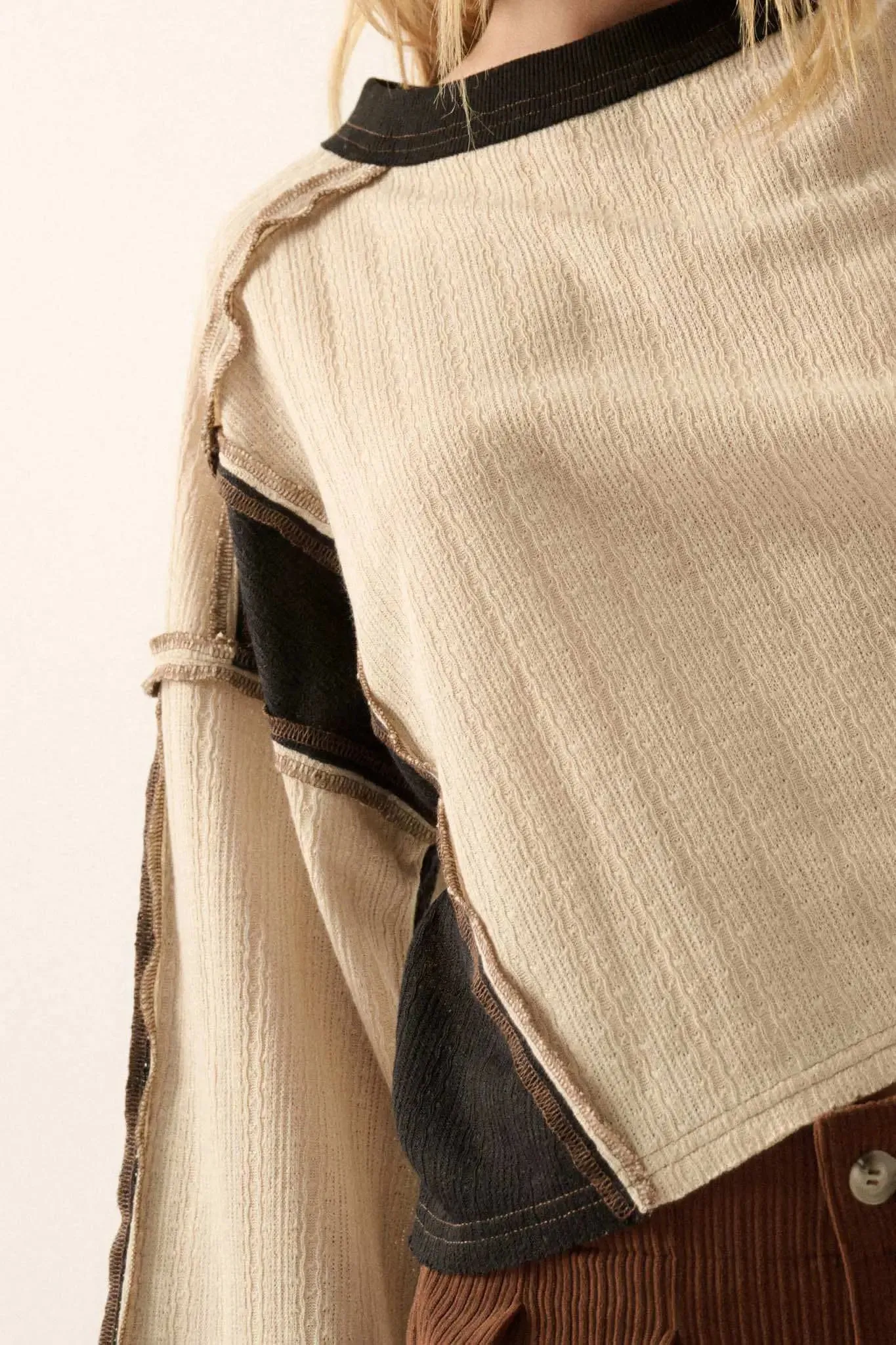 Block Party Exposed-Seam Patchwork Knit Top sold by Promesa product image thumbnail 4