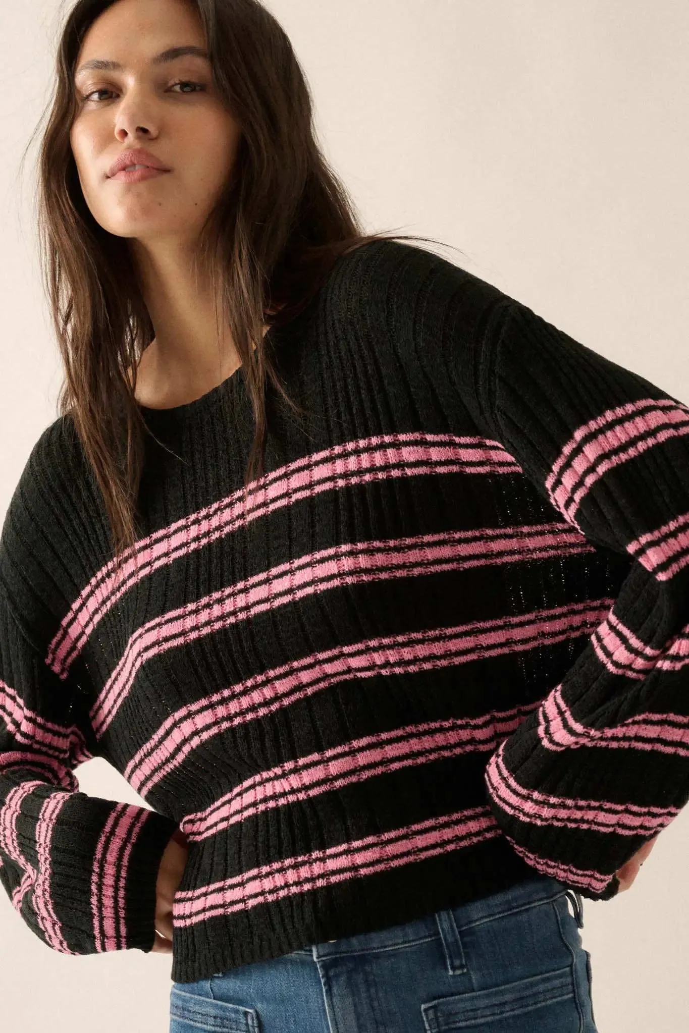 Rule the World Striped Ribbed Knit Sweater sold by Promesa