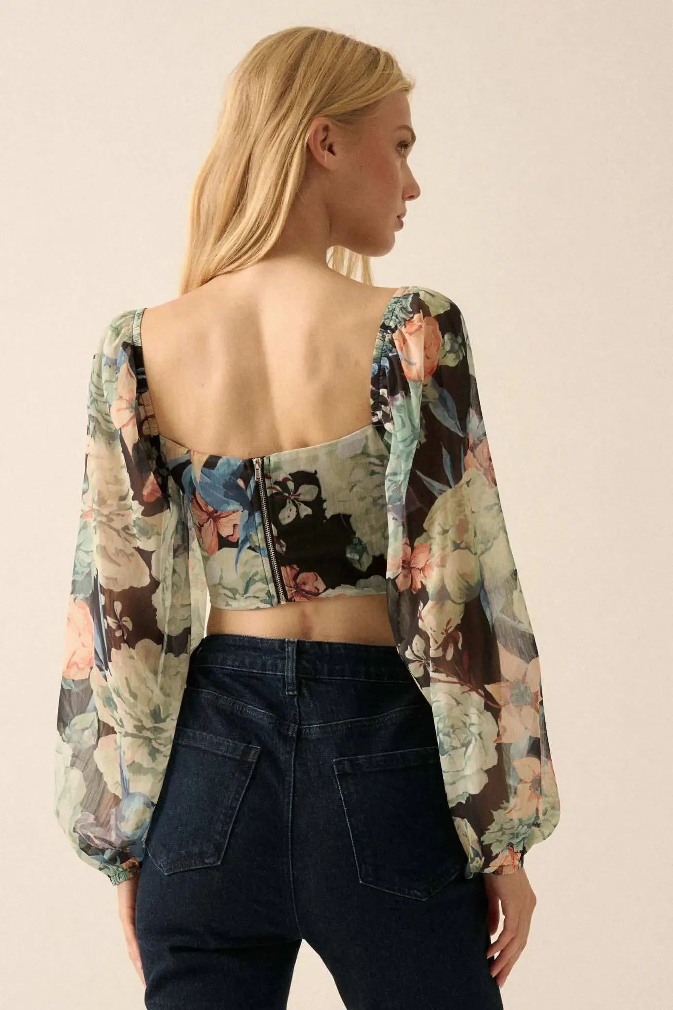 Belle Blossoms Floral Chiffon Cropped Corset Top sold by Promesa product image thumbnail 2