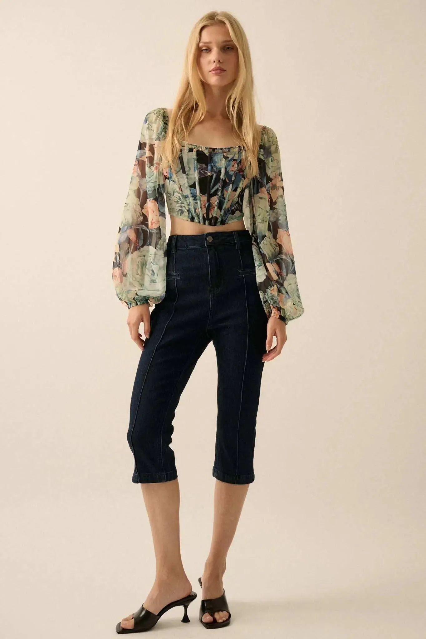 Belle Blossoms Floral Chiffon Cropped Corset Top sold by Promesa product image thumbnail 5