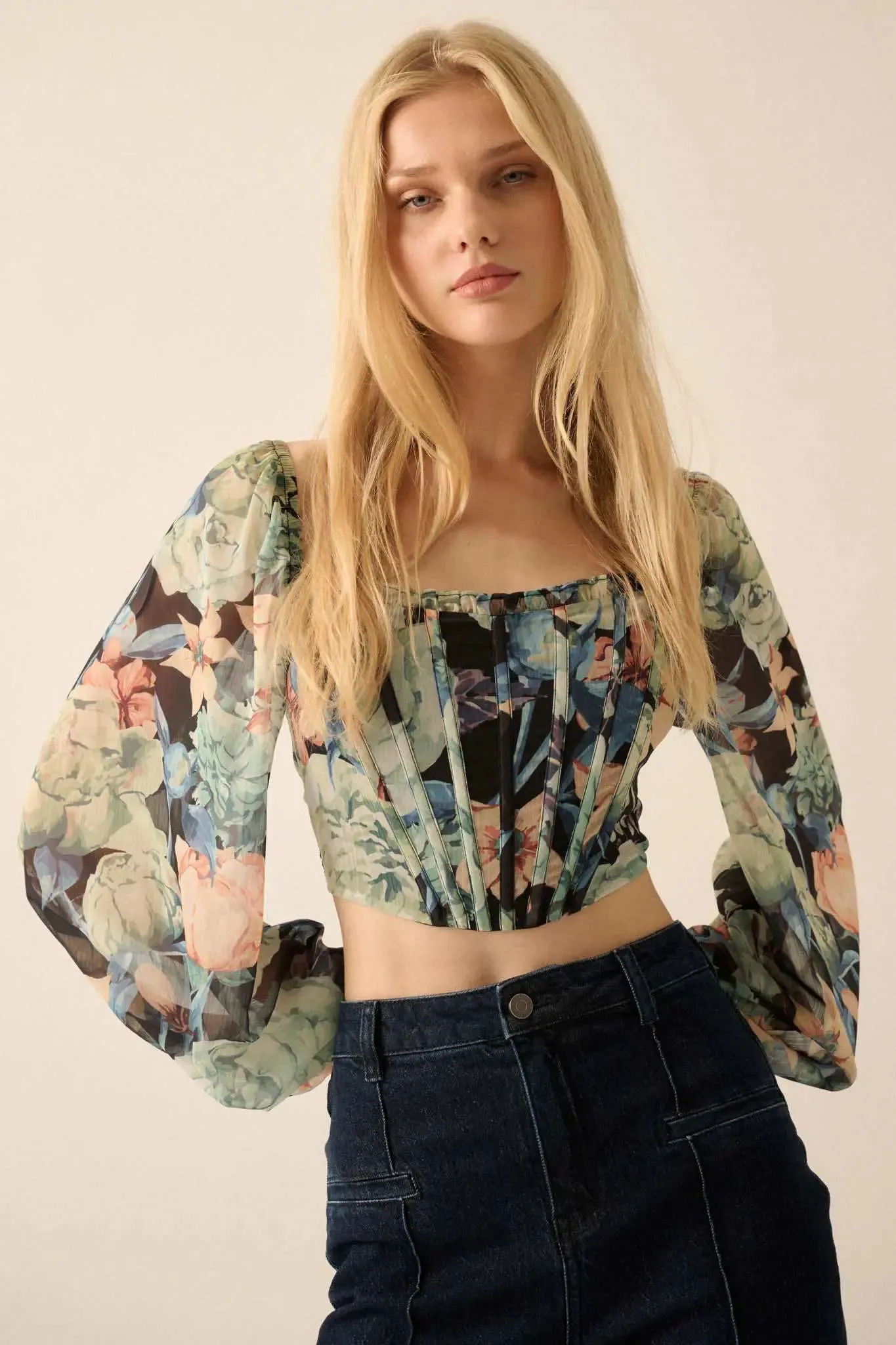 Belle Blossoms Floral Chiffon Cropped Corset Top sold by Promesa product image thumbnail 3