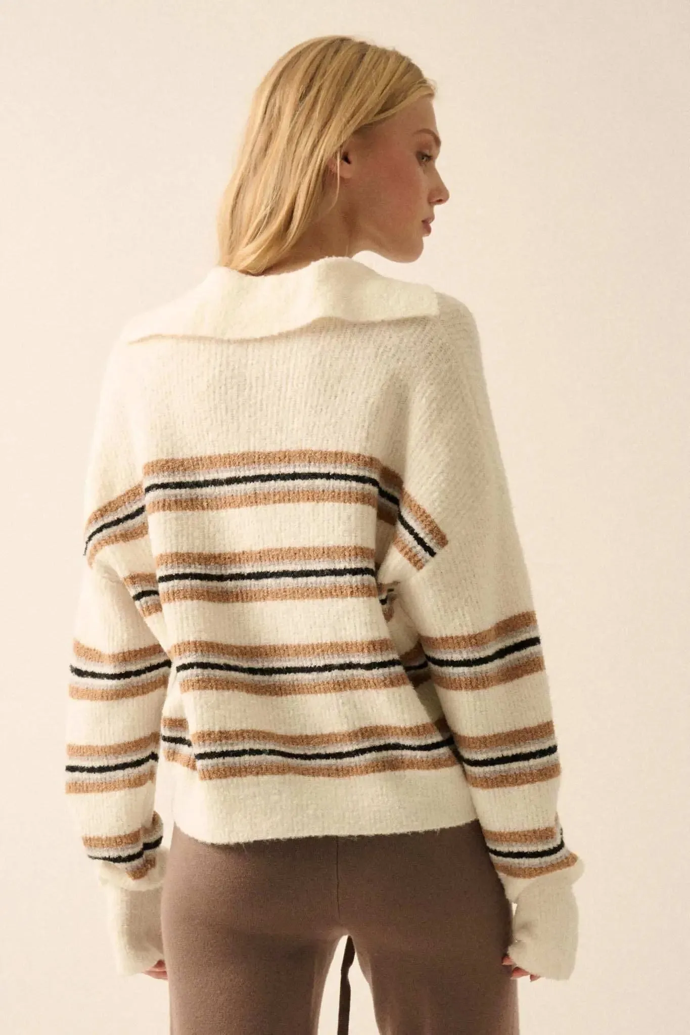 First in Line Striped Split-Neck Collared Sweater sold by Promesa product image thumbnail 2