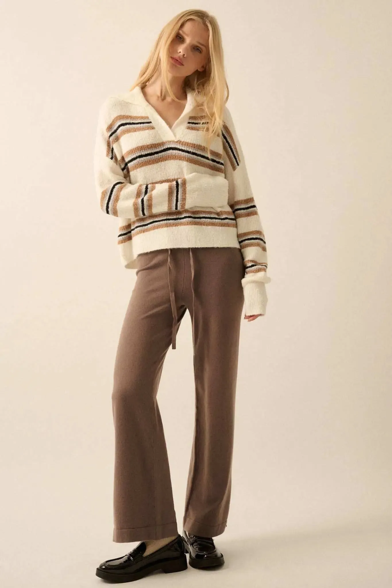 First in Line Striped Split-Neck Collared Sweater sold by Promesa product image thumbnail 3