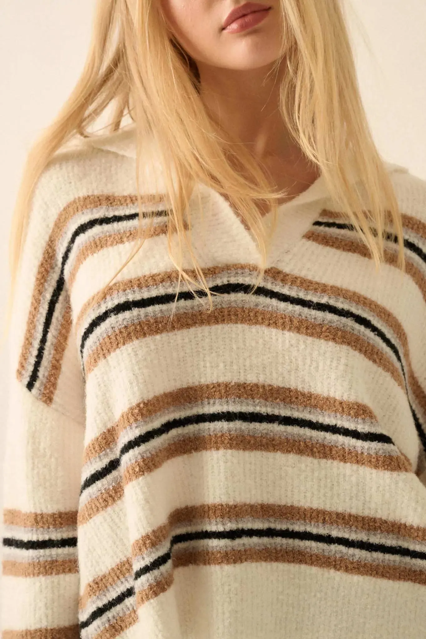 First in Line Striped Split-Neck Collared Sweater sold by Promesa product image thumbnail 4