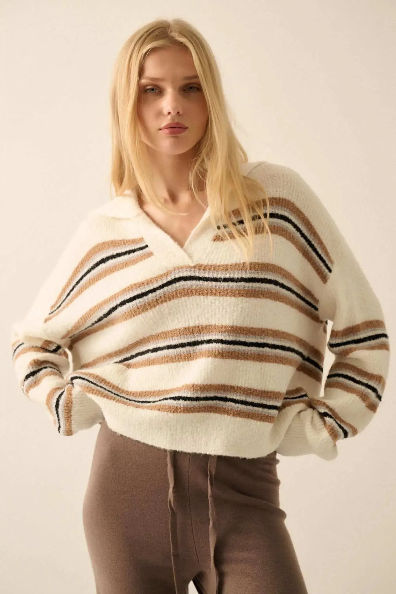 First in Line Striped Split-Neck Collared Sweater sold by Promesa product image thumbnail 5
