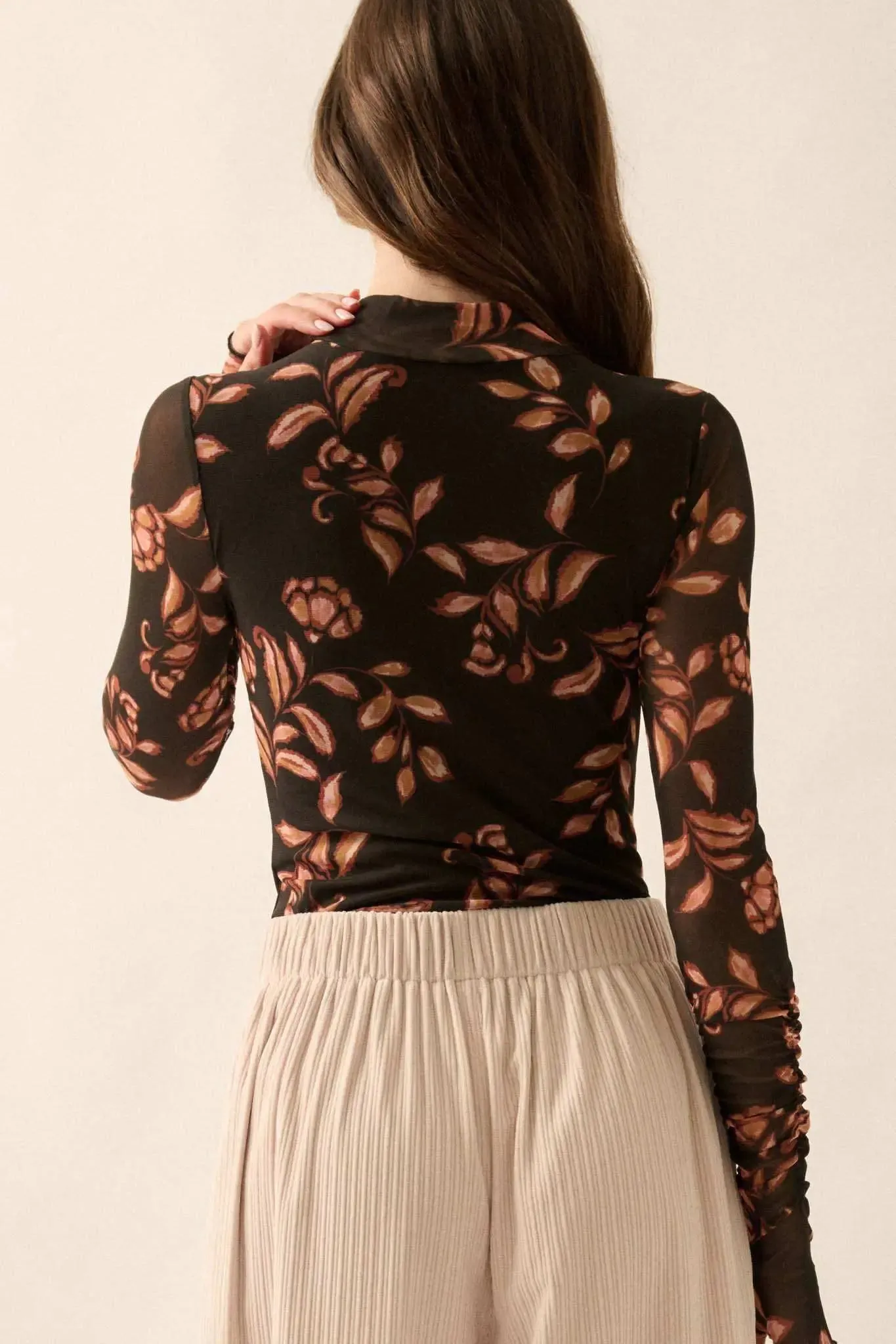 Festive Fall Floral Mesh Thumbhole Bodysuit sold by Promesa product image thumbnail 2