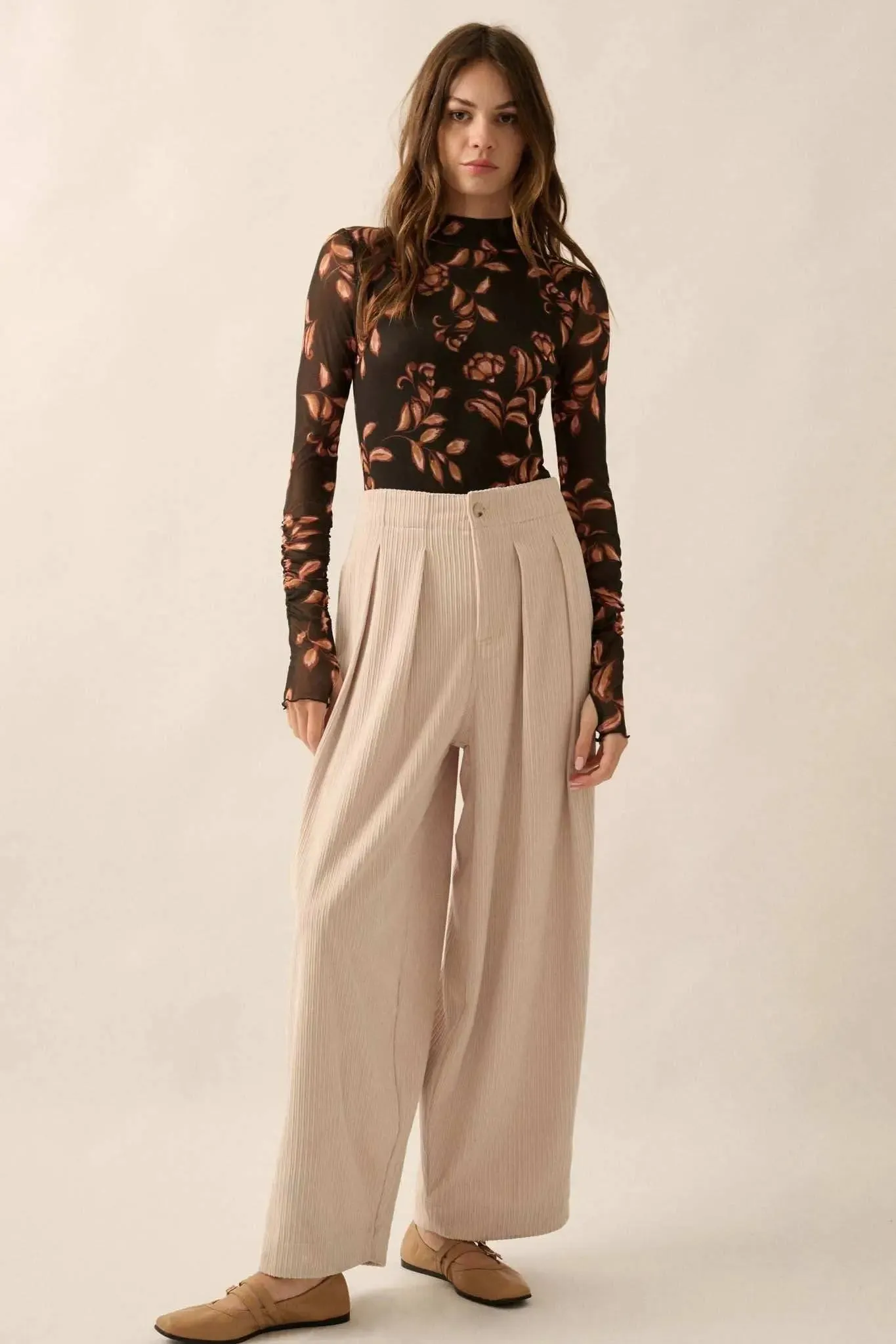 Festive Fall Floral Mesh Thumbhole Bodysuit sold by Promesa product image thumbnail 5