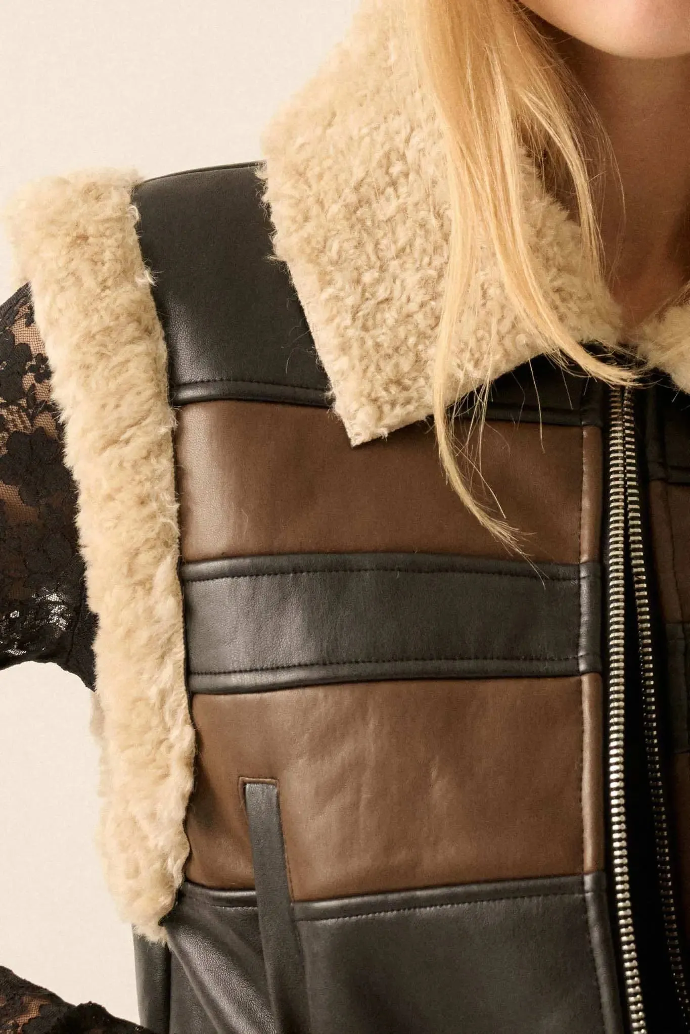 Hit the Highway Fur-Trim Vegan Leather Moto Vest sold by Promesa product image thumbnail 5