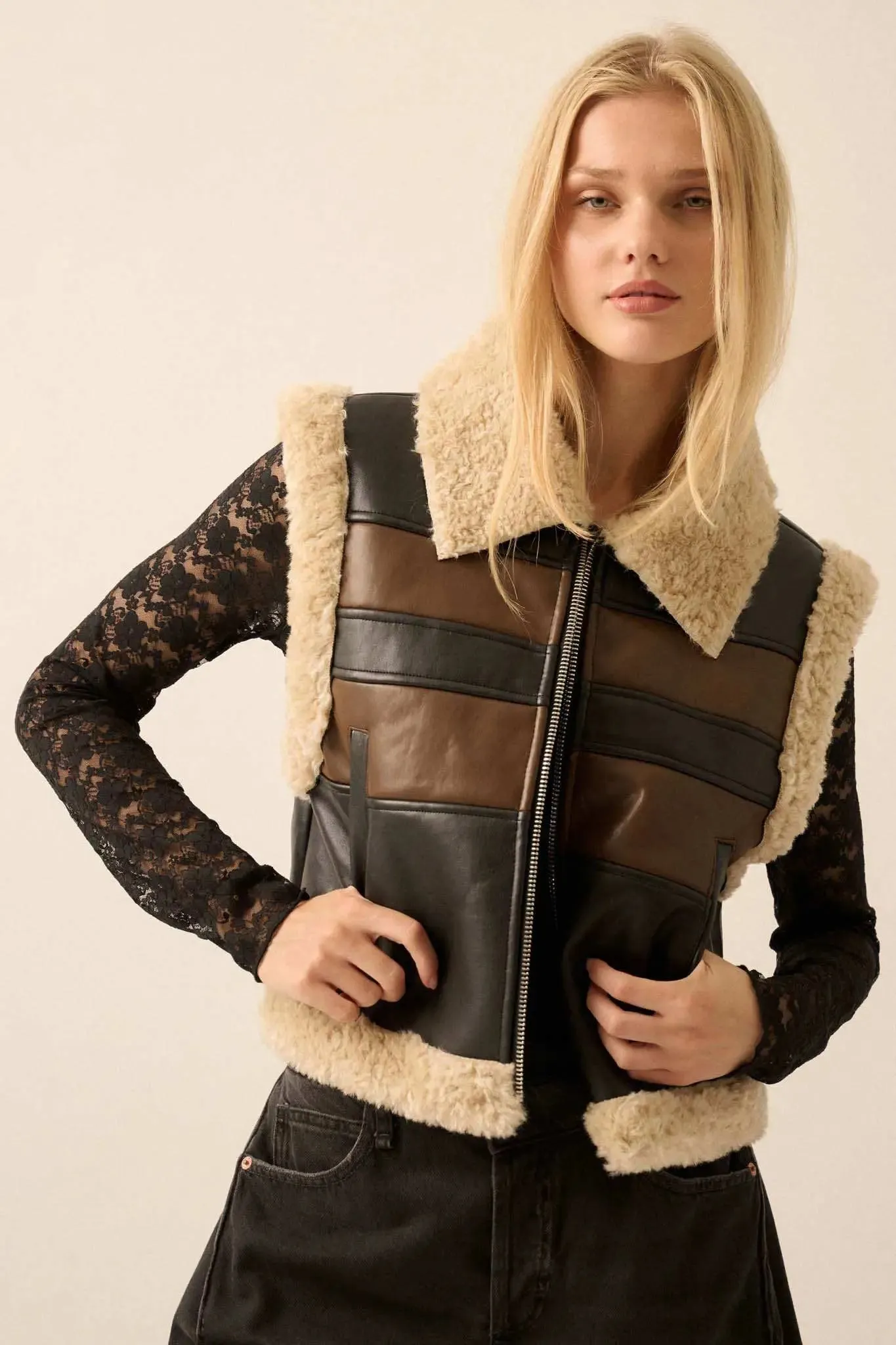 Hit the Highway Fur-Trim Vegan Leather Moto Vest sold by Promesa product image thumbnail 4
