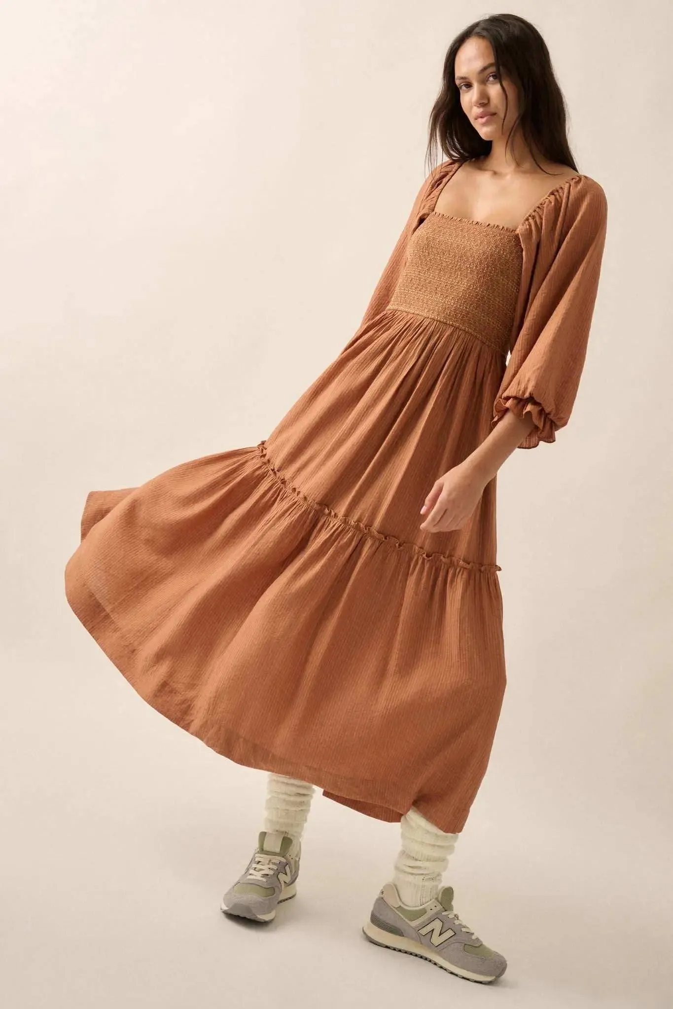 Autumn Sunset Smocked Midi Peasant Dress sold by Promesa product image thumbnail 5