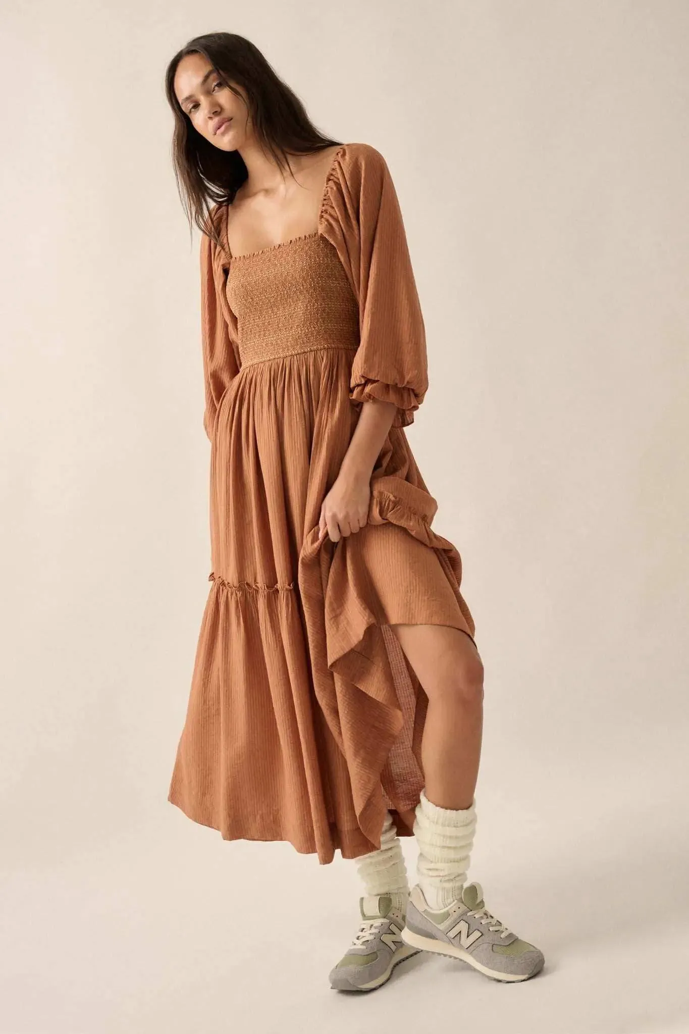 Autumn Sunset Smocked Midi Peasant Dress sold by Promesa product image thumbnail 3