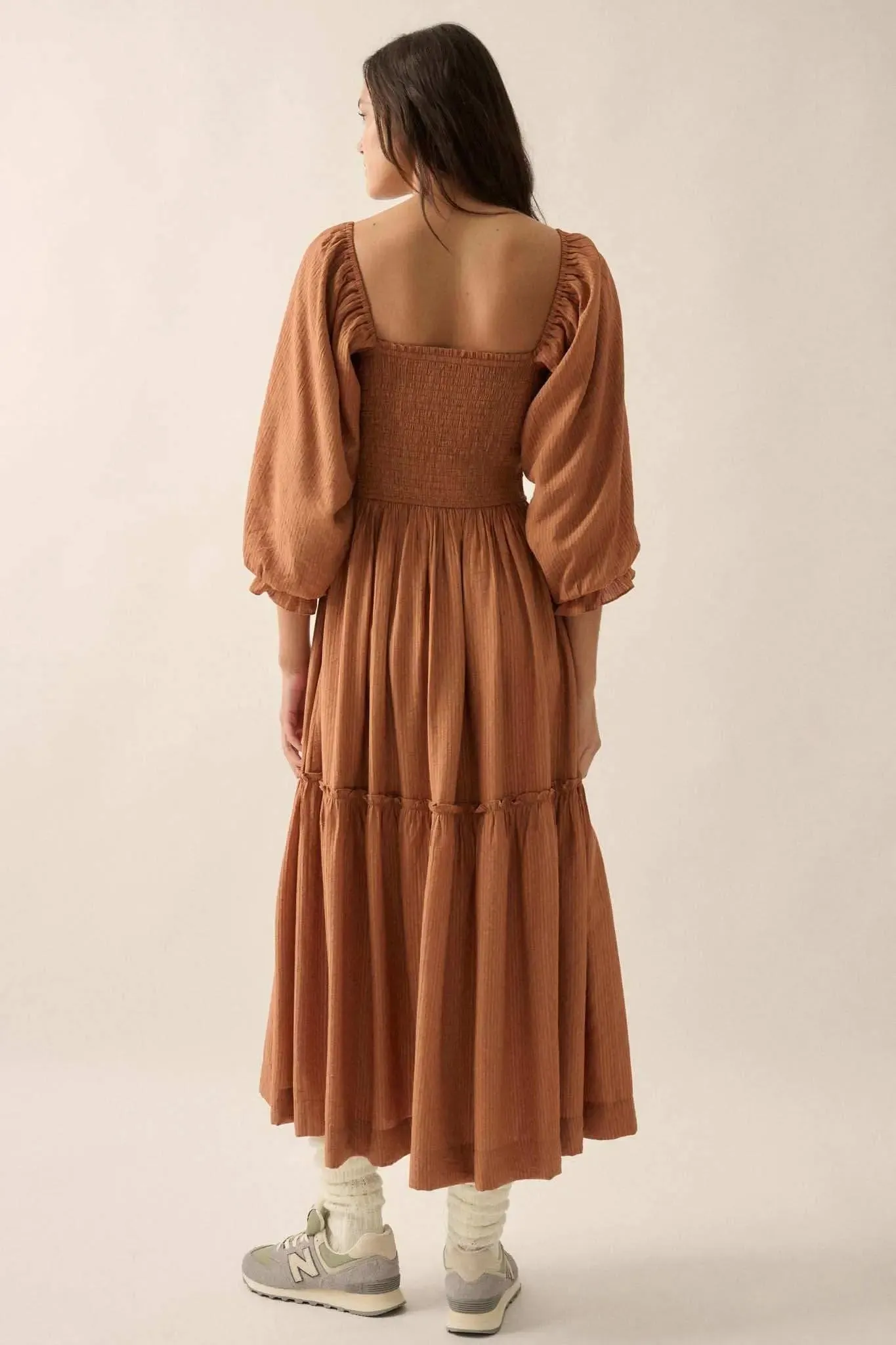 Autumn Sunset Smocked Midi Peasant Dress sold by Promesa product image thumbnail 2