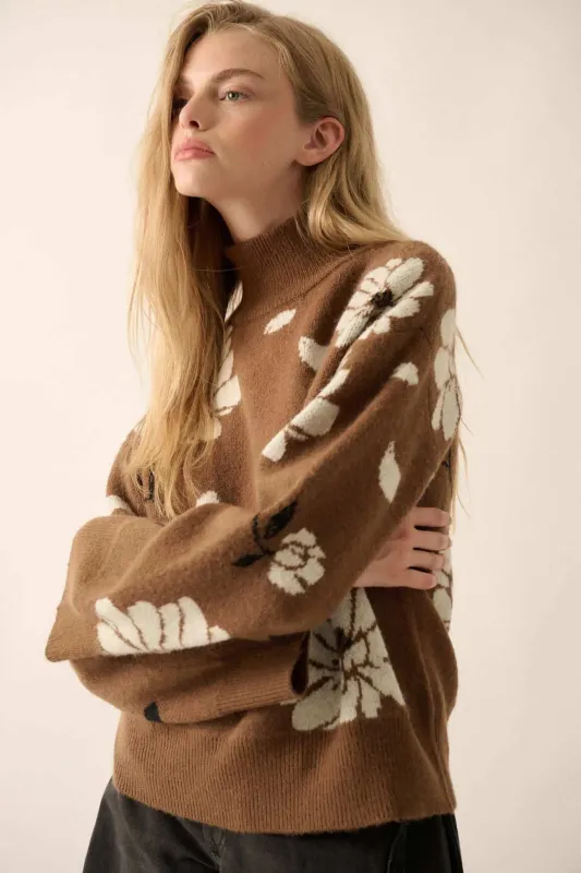 Winter Bouquet Mock-Neck Floral Jacquard Sweater sold by Promesa