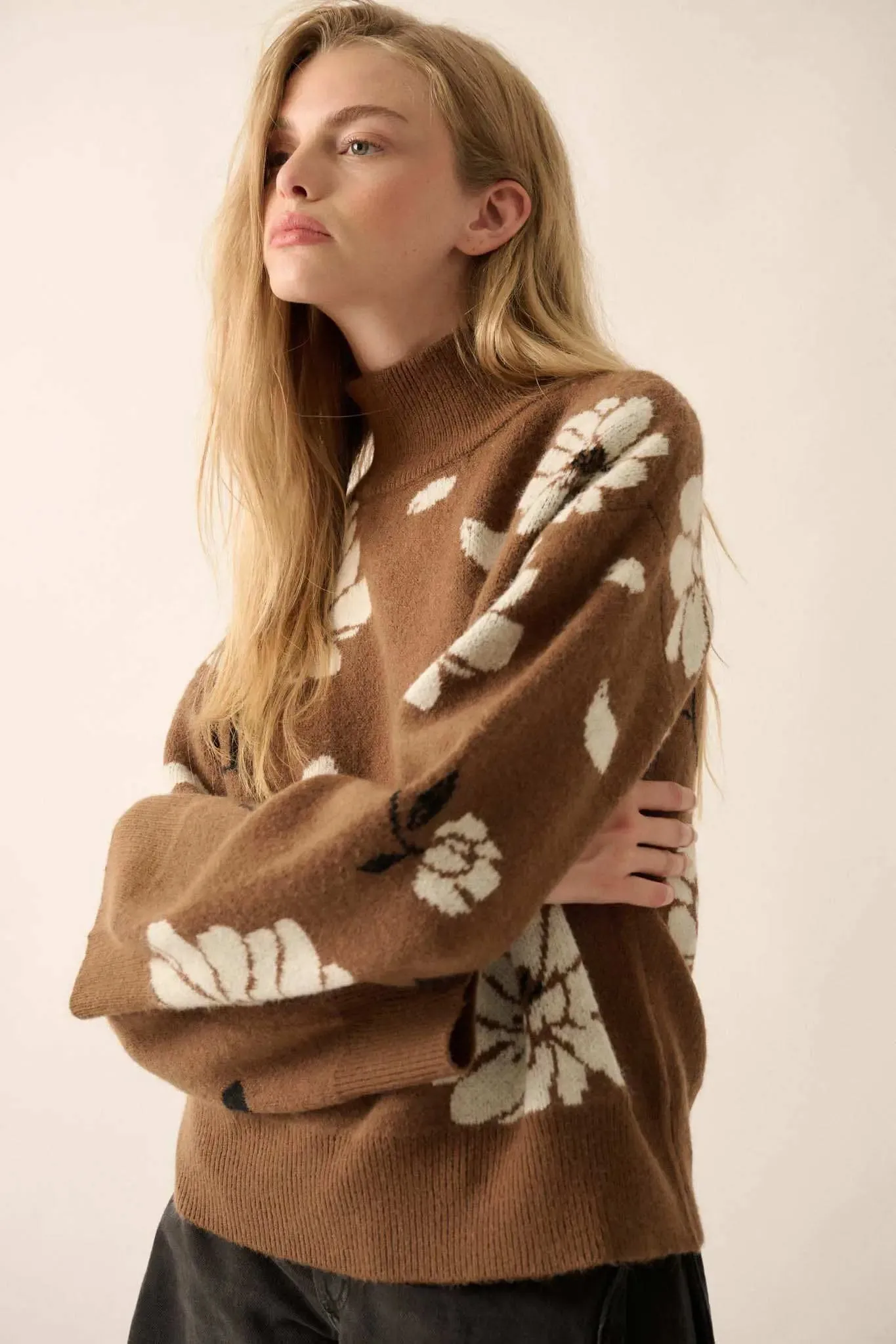 Winter Bouquet Mock-Neck Floral Jacquard Sweater sold by Promesa