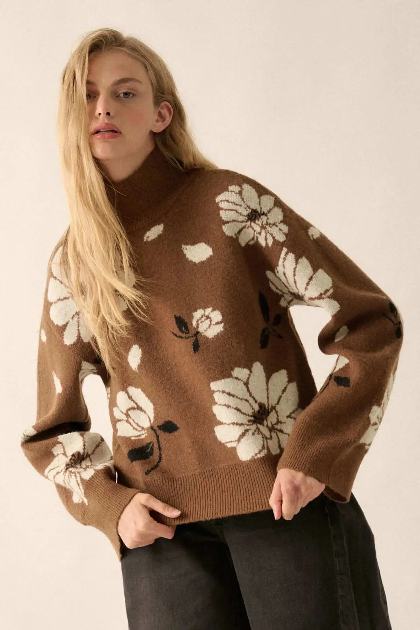 Winter Bouquet Mock-Neck Floral Jacquard Sweater sold by Promesa product image thumbnail 2