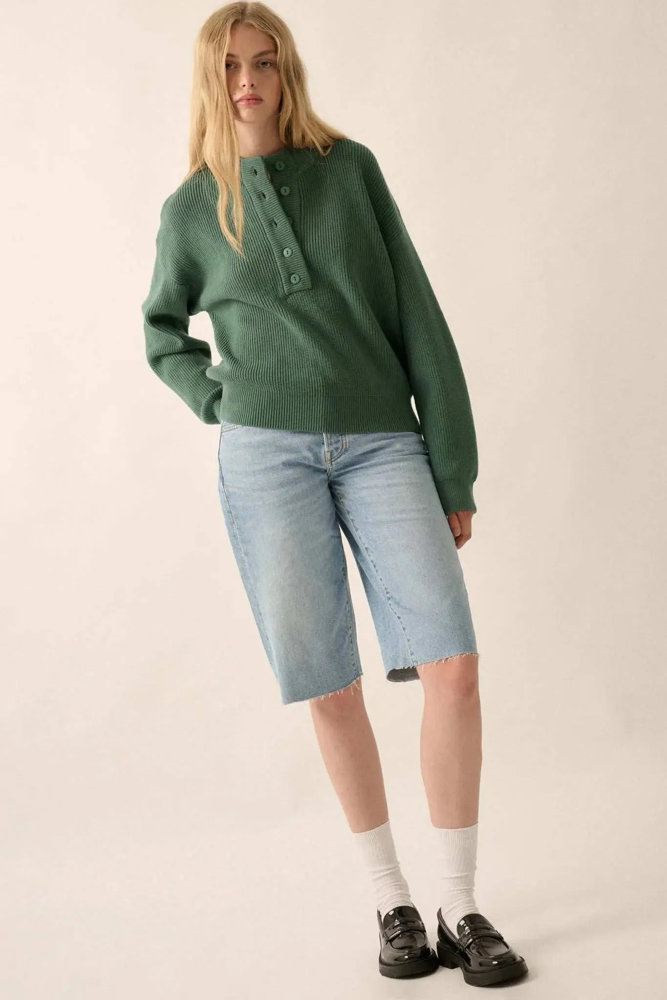 Say Anything Ribbed Knit Henley Sweater sold by Promesa product image thumbnail 5