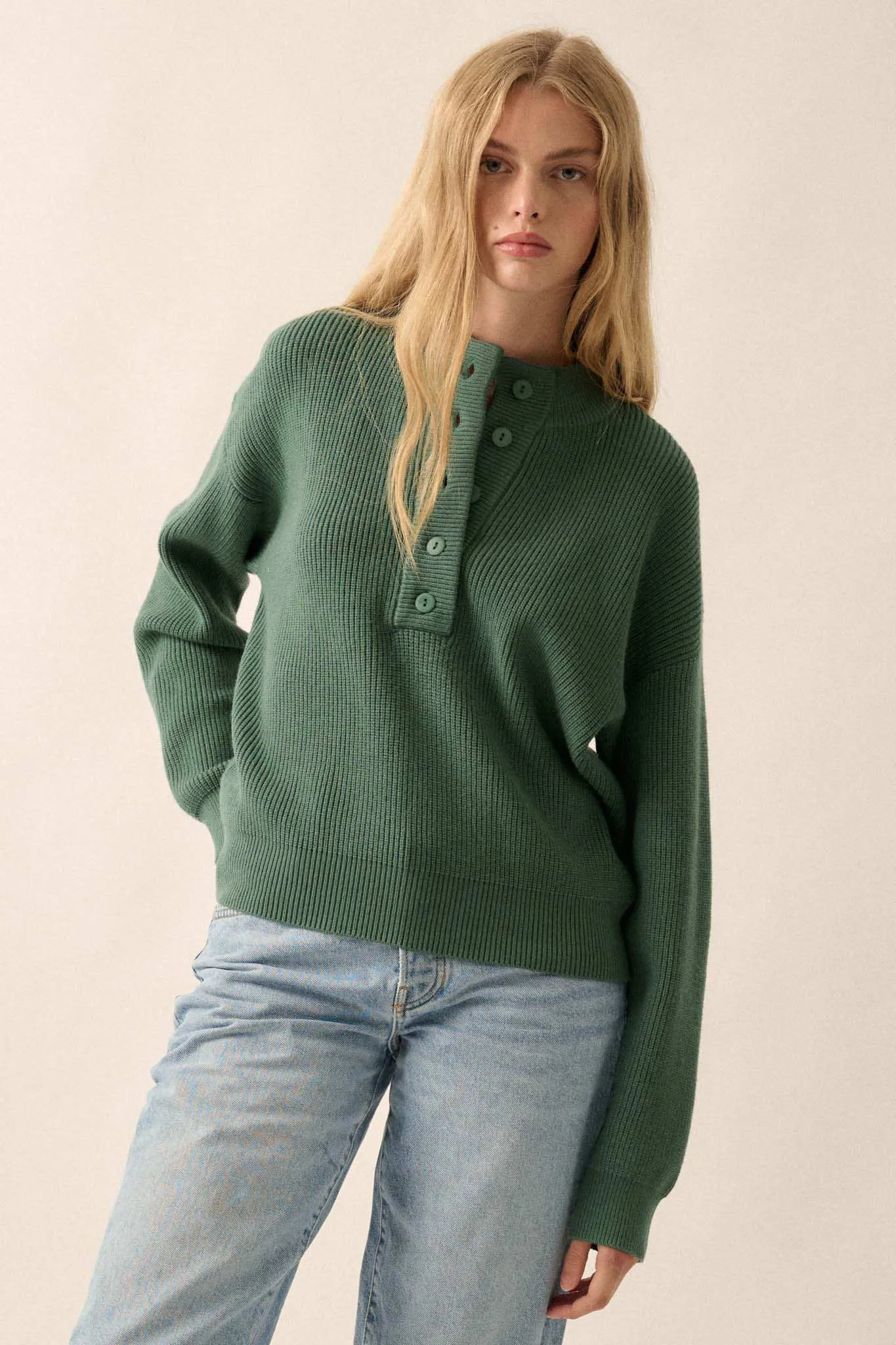 Say Anything Ribbed Knit Henley Sweater sold by Promesa product image thumbnail 3