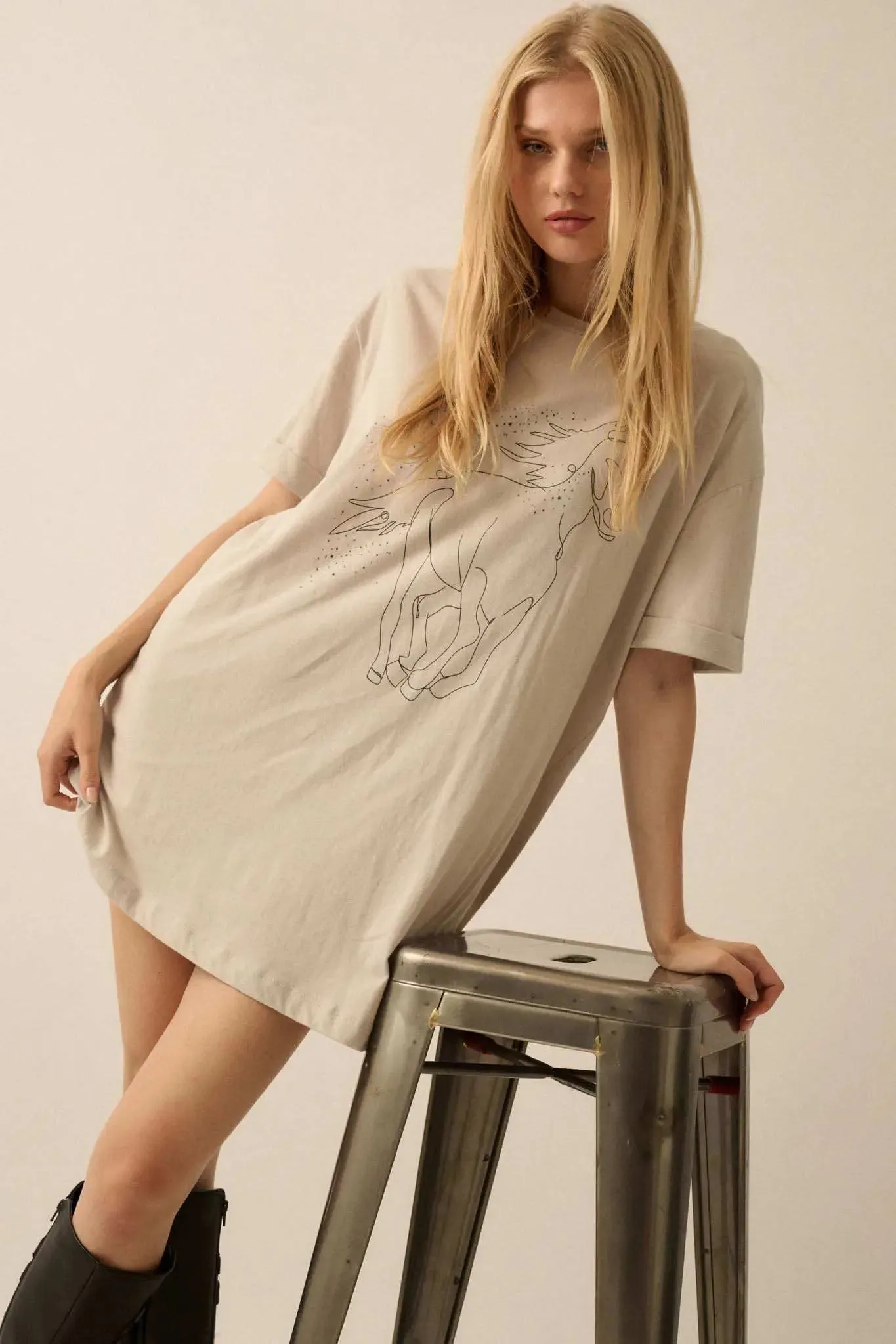 Wild Horses Oversize Hand-Drawn Graphic Tee sold by Promesa