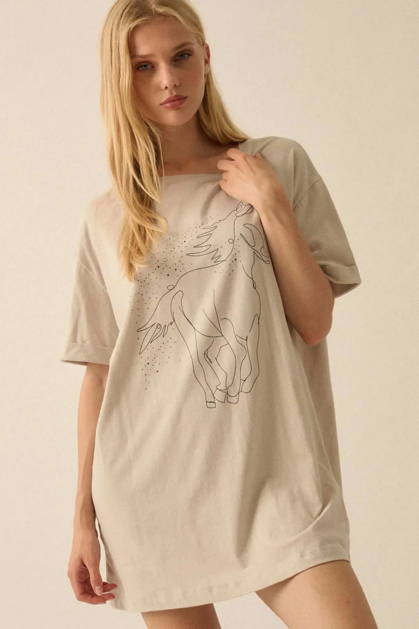 Wild Horses Oversize Hand-Drawn Graphic Tee sold by Promesa product image thumbnail 3