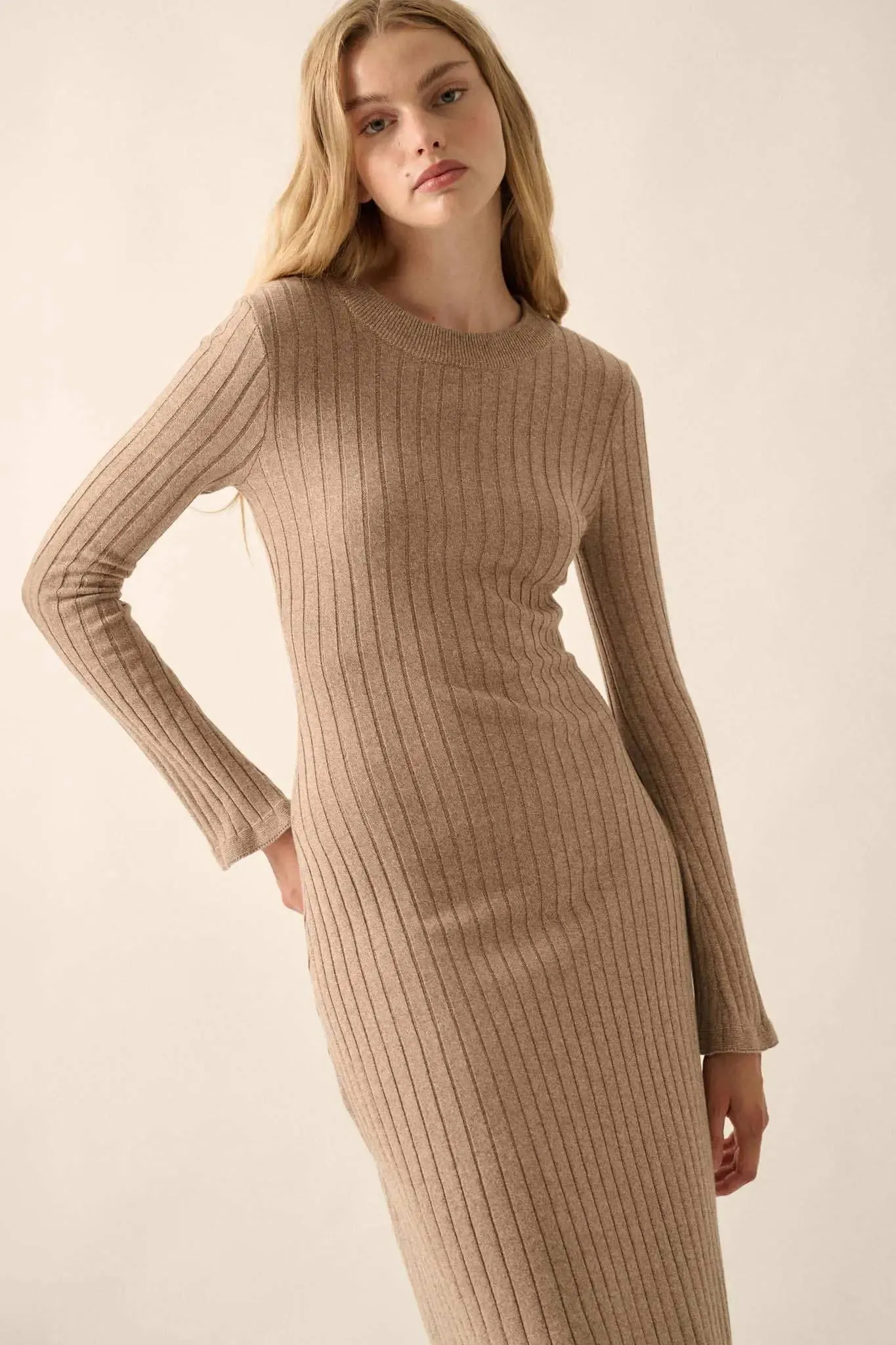 Subtle Ways Ribbed Knit Midi Sweater Dress sold by Promesa product image thumbnail 4