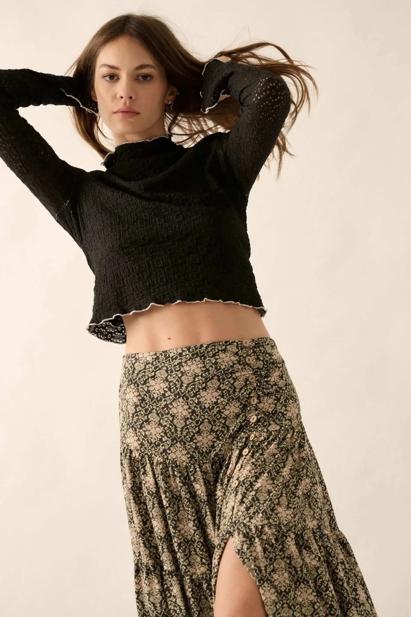 Dainty Daisy Floral Lace Mock-Neck Top sold by Promesa