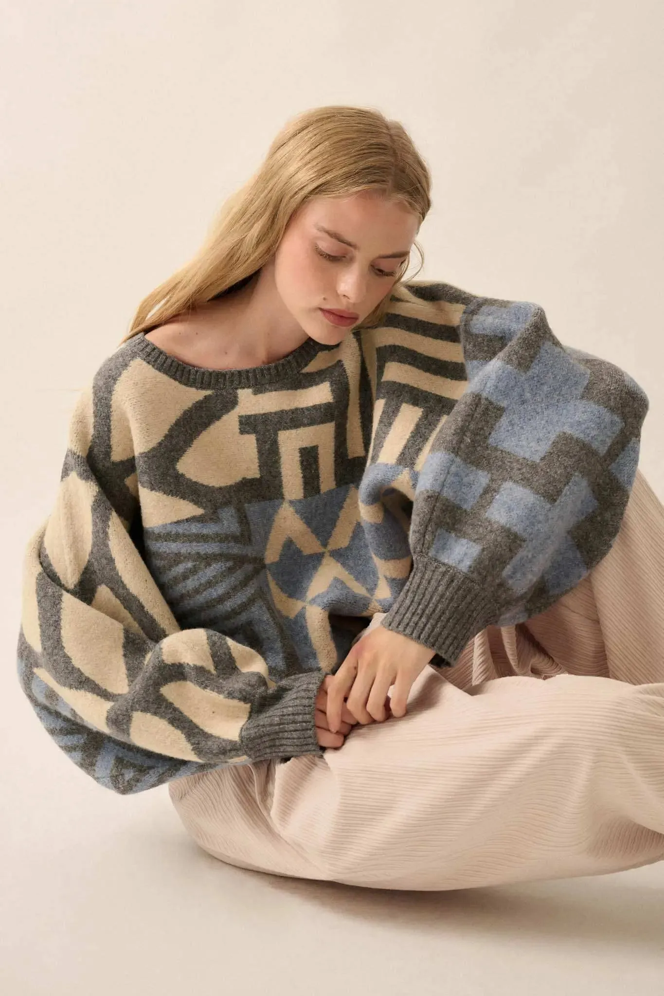 Shaping Up Multicolor Geometric Sweater sold by Promesa