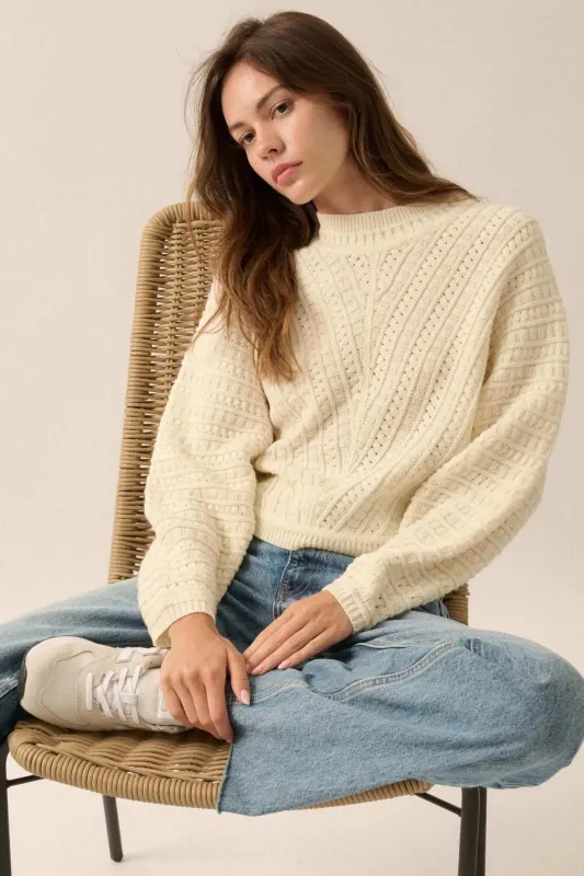 Warm Wishes Pointelle Cable Knit Dolman Sweater sold by Promesa