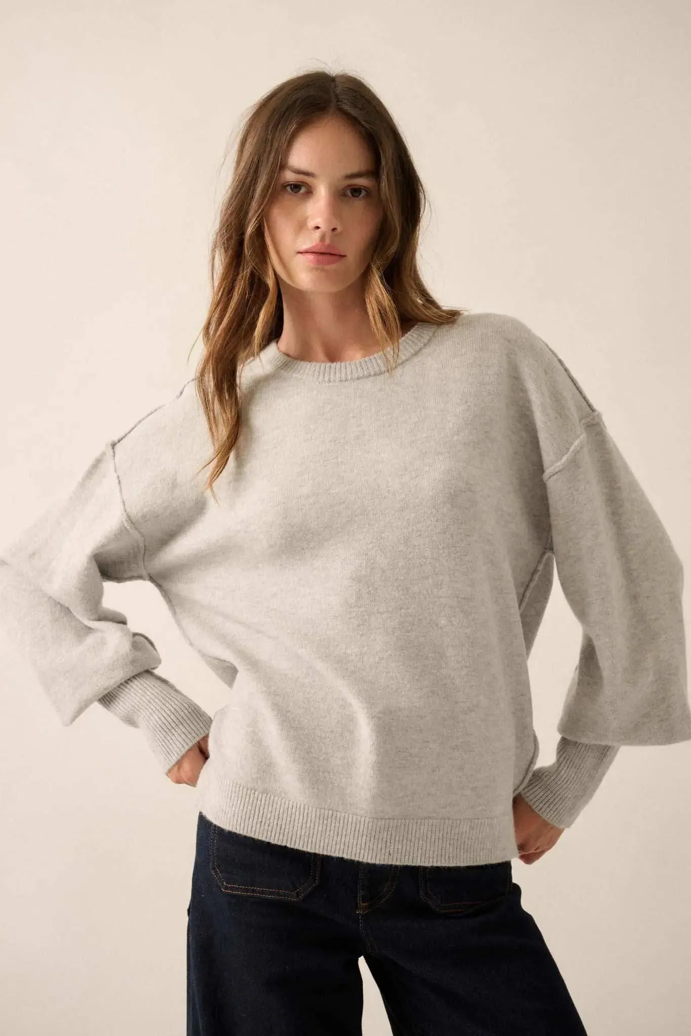 Old Soul Exposed-Seam Bishop-Sleeve Sweater sold by Promesa product image thumbnail 3