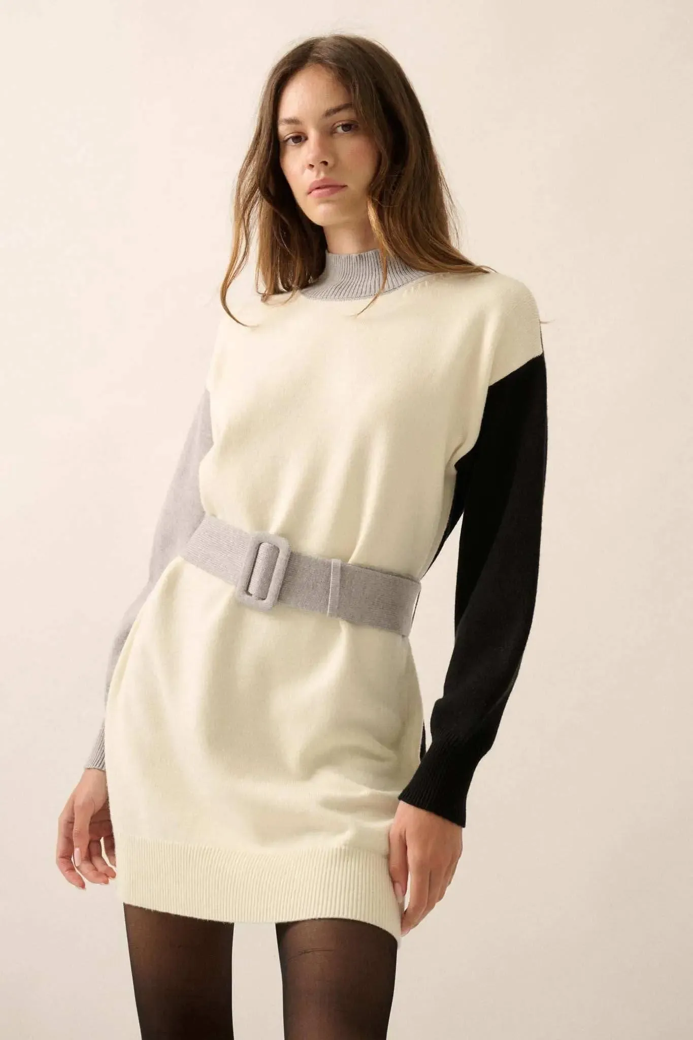 Modern Moment Colorblock Belted Mini Sweater Dress sold by Promesa product image thumbnail 5