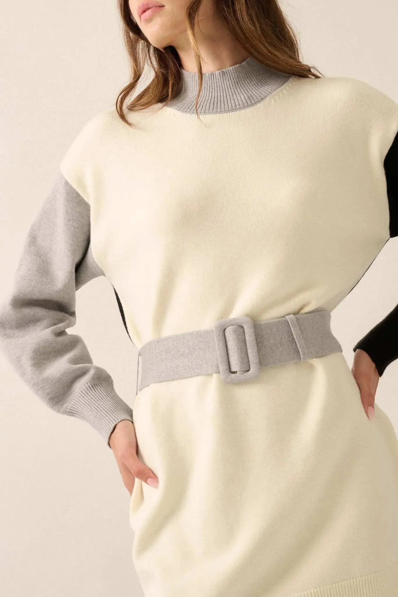 Modern Moment Colorblock Belted Mini Sweater Dress sold by Promesa product image thumbnail 4