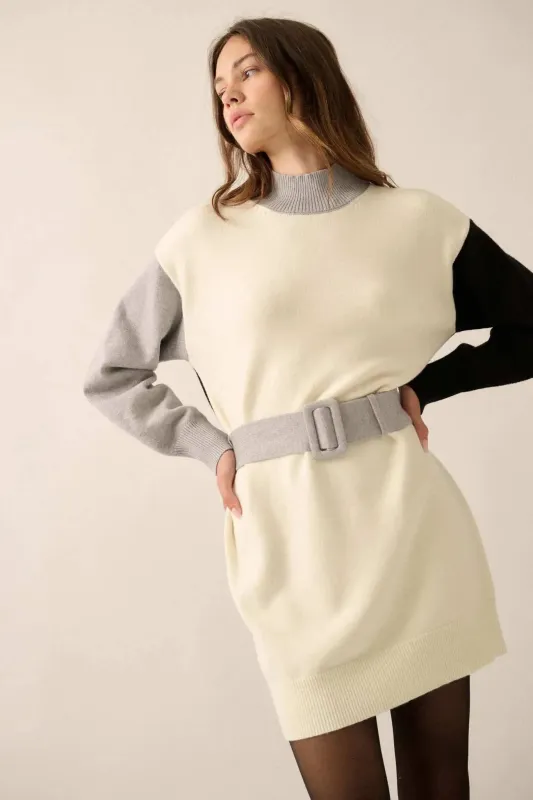 Modern Moment Colorblock Belted Mini Sweater Dress sold by Promesa