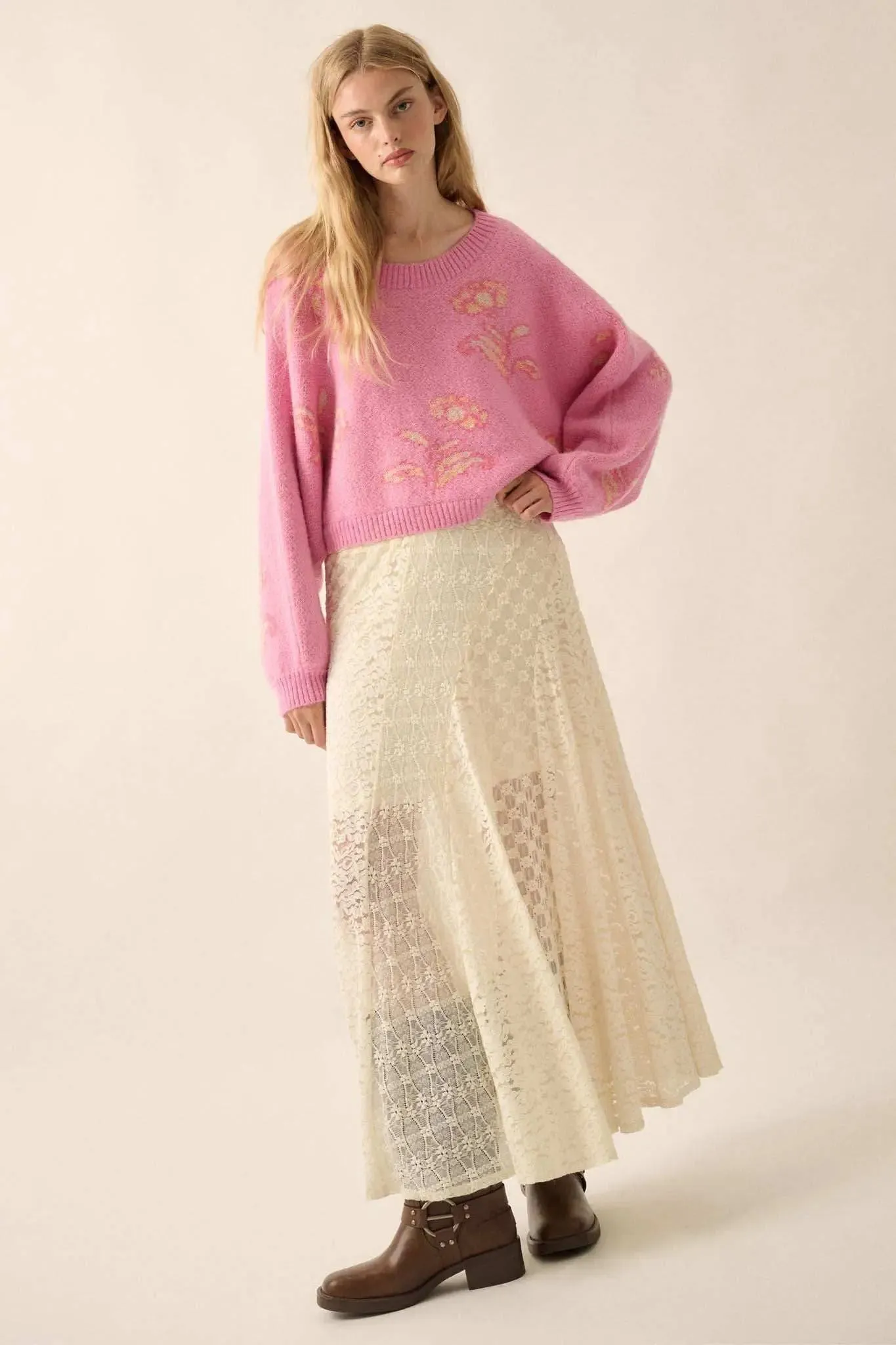 Get Growing Oversize Cropped Floral Sweater sold by Promesa product image thumbnail 3