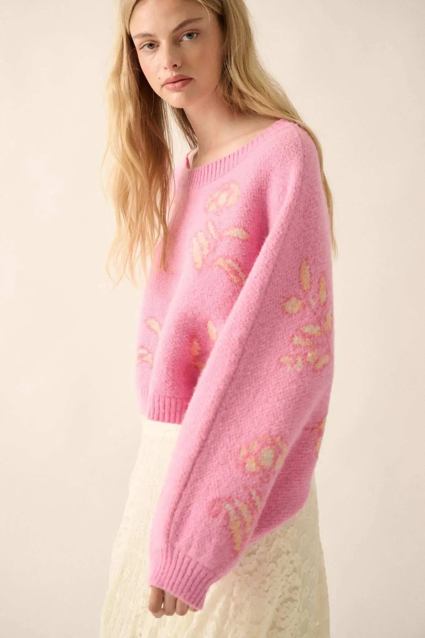 Get Growing Oversize Cropped Floral Sweater sold by Promesa product image thumbnail 5
