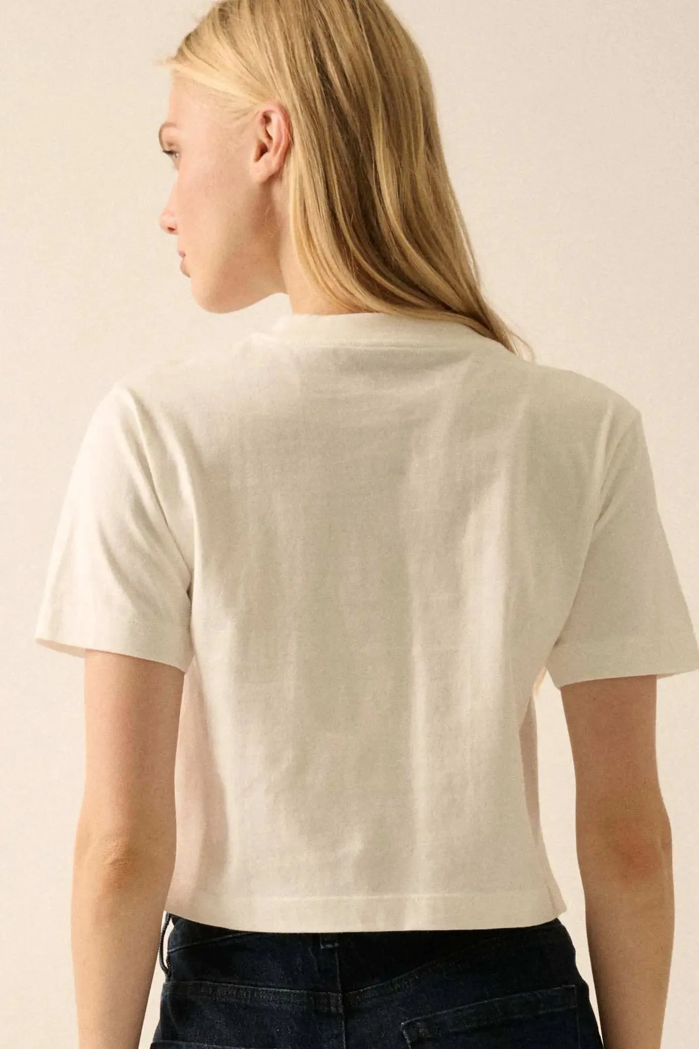 Present Time Cropped Vintage-Print Bow Graphic Tee sold by Promesa product image thumbnail 2