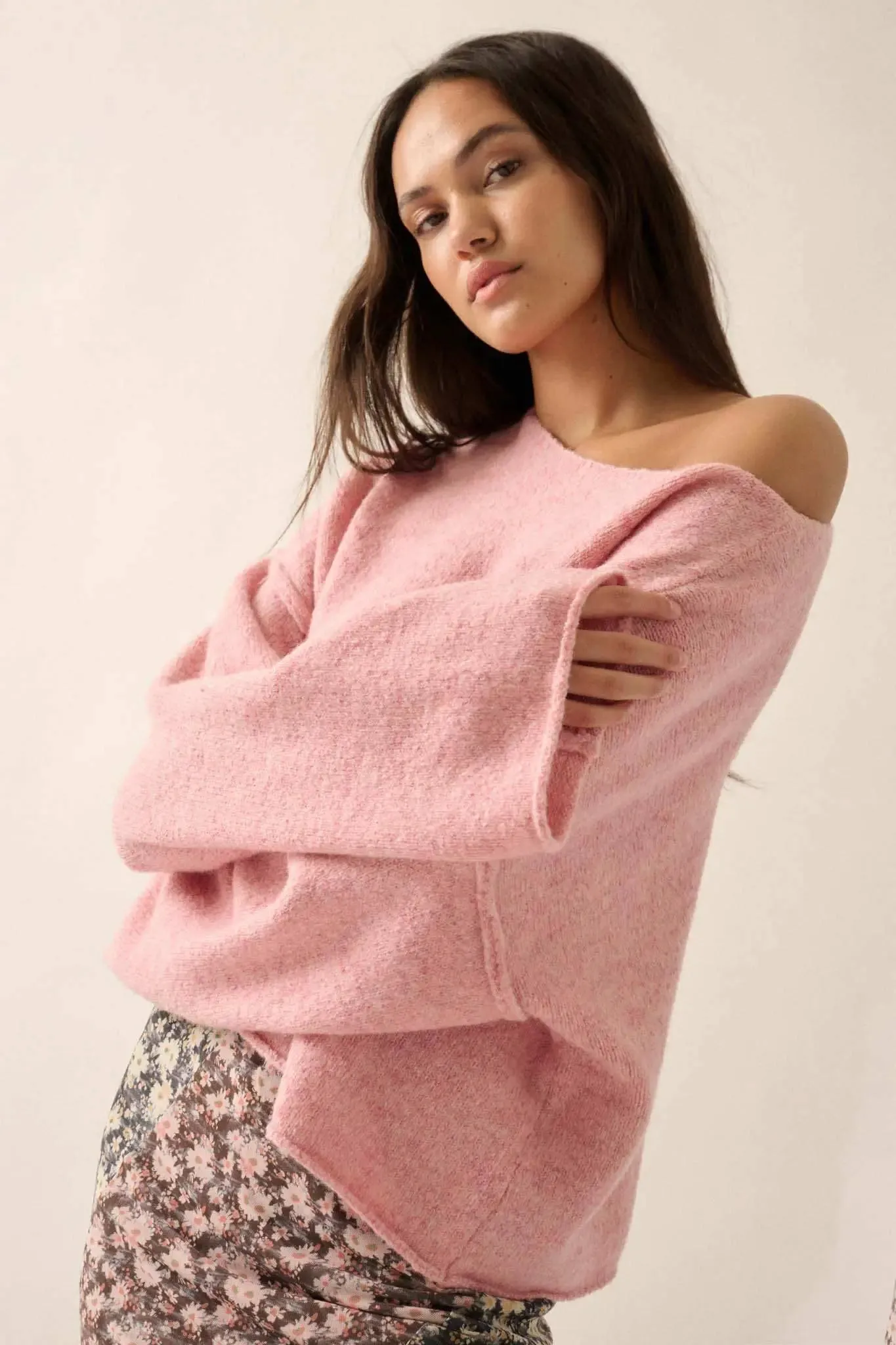 Good Life Exposed-Seam Rolled-Edge Sweater sold by Promesa