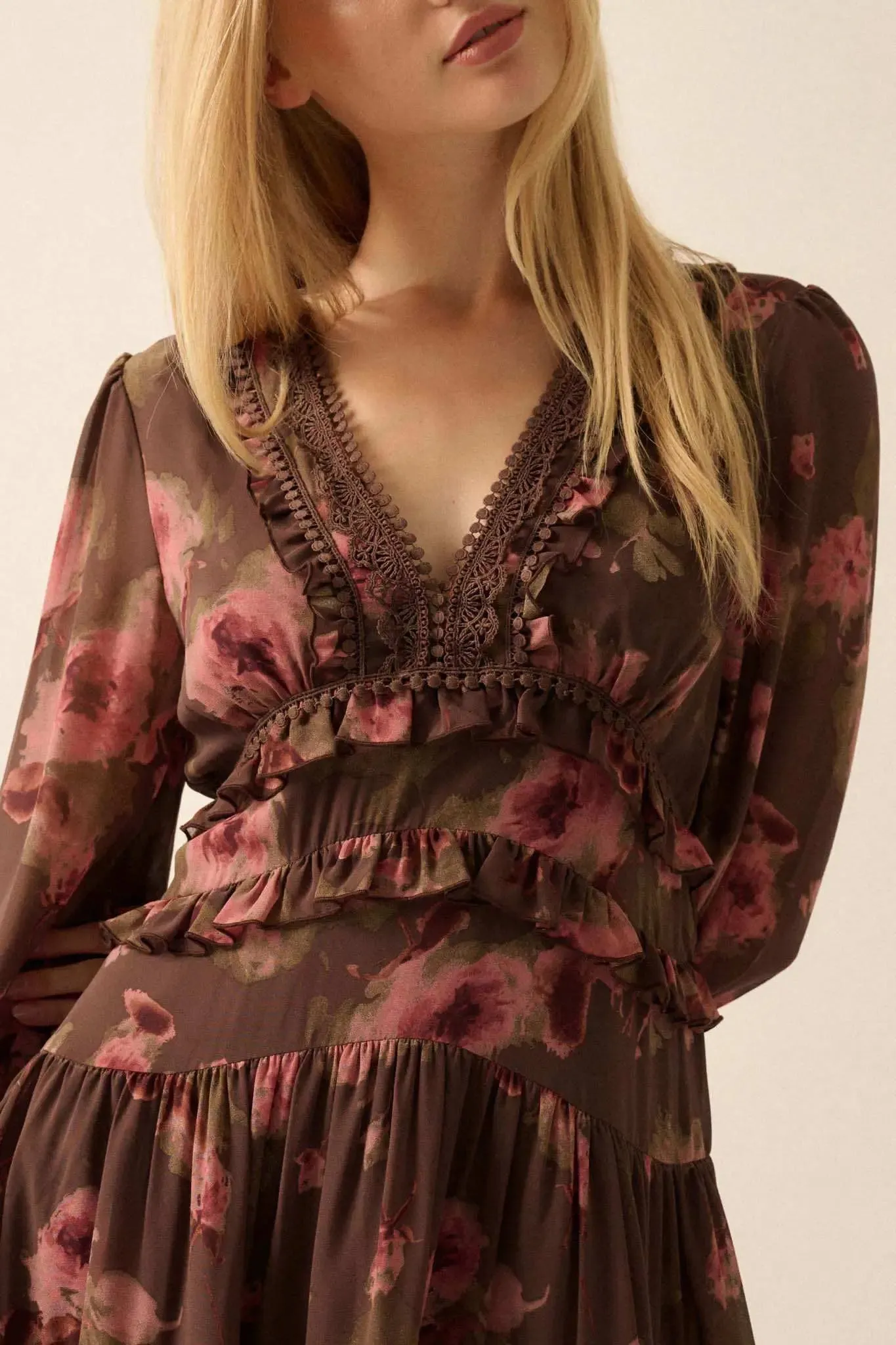 Rambling Rose Floral Ruffled Lace-Trim Mini Dress sold by Promesa product image thumbnail 4