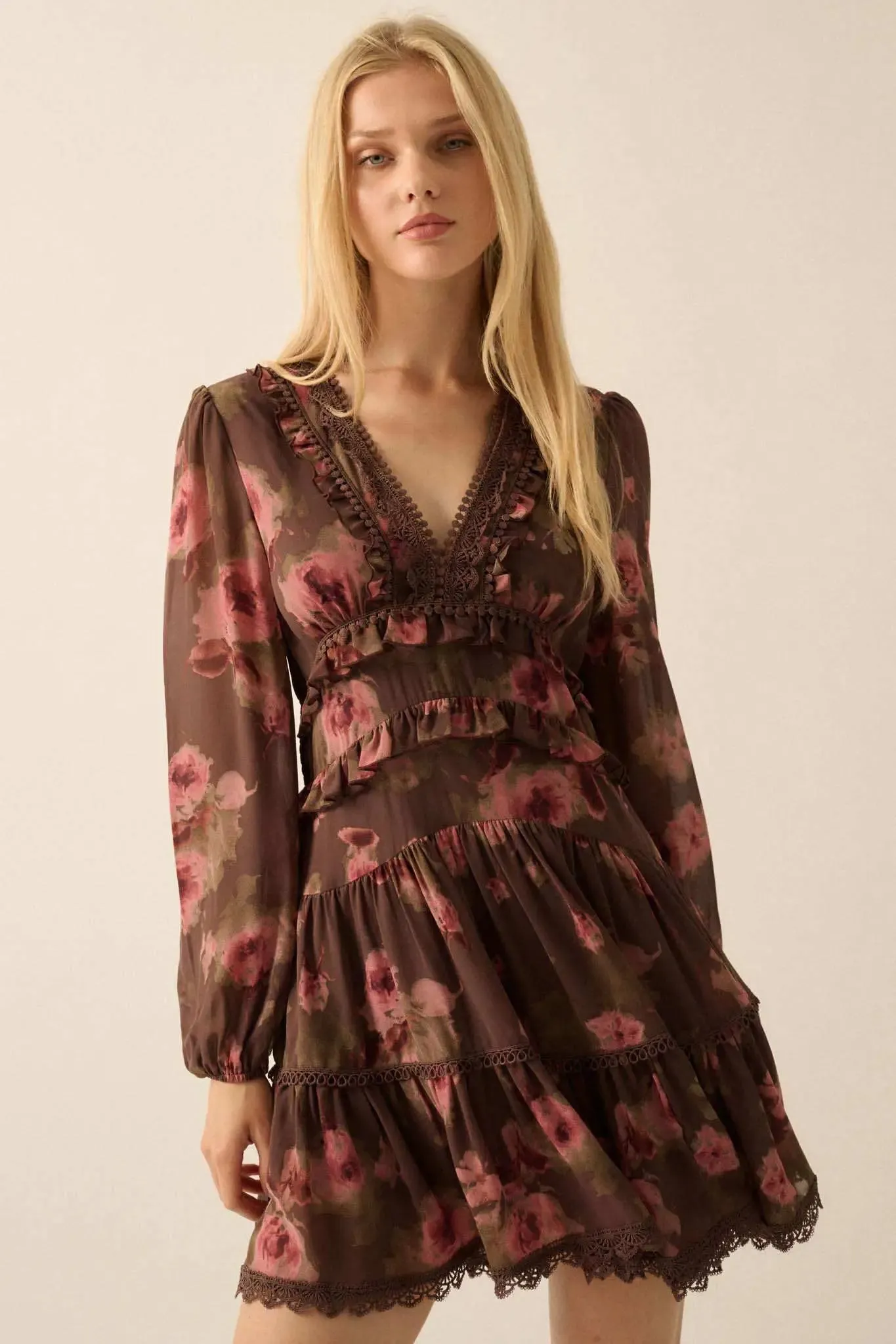Rambling Rose Floral Ruffled Lace-Trim Mini Dress sold by Promesa product image thumbnail 5