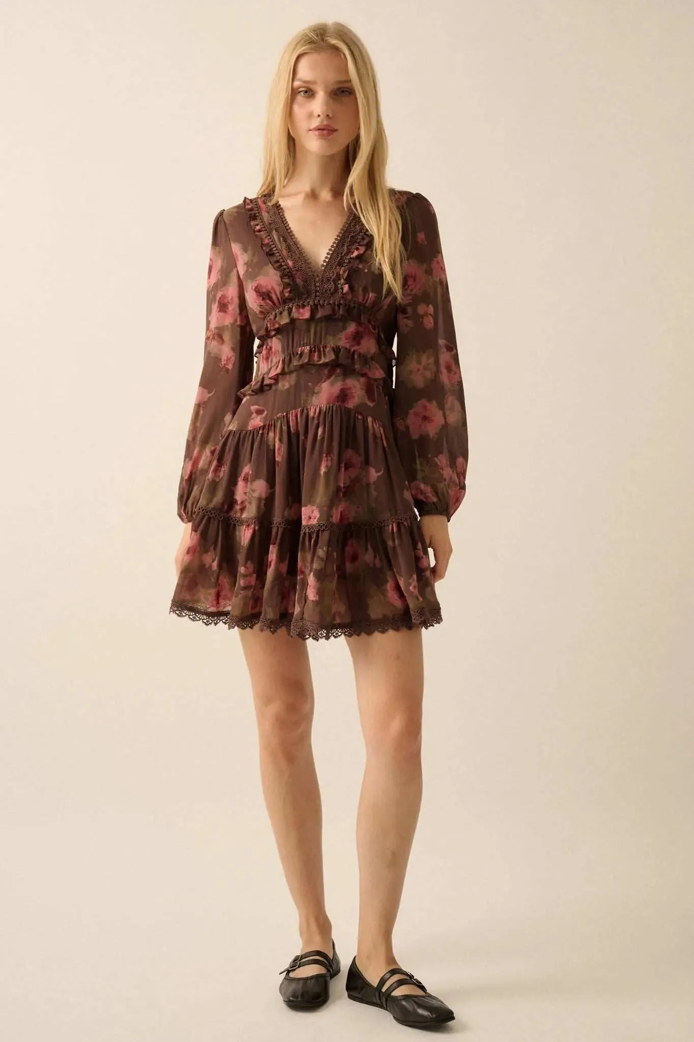 Rambling Rose Floral Ruffled Lace-Trim Mini Dress sold by Promesa product image thumbnail 3