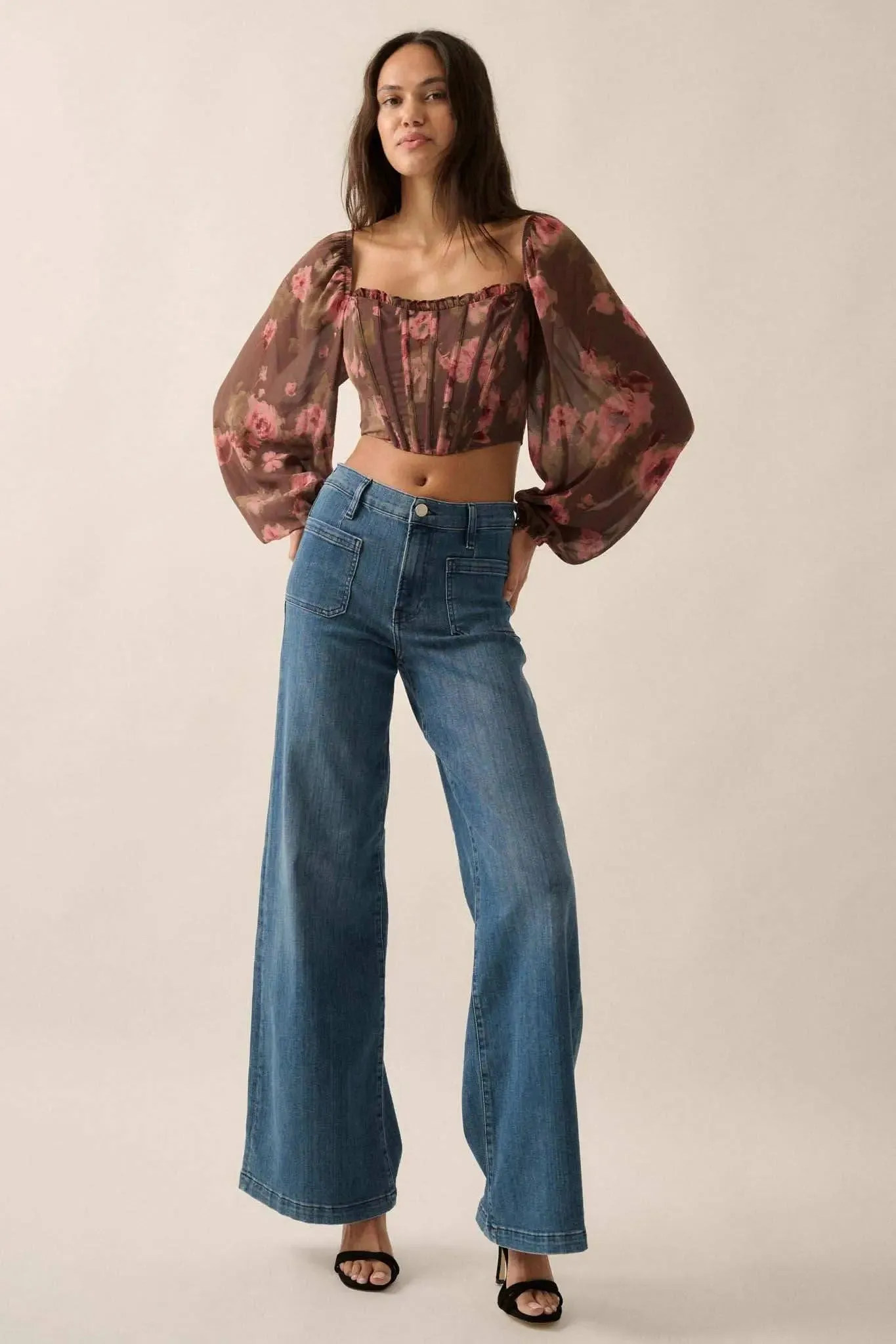 Love Is a Rose Floral Chiffon Cropped Corset Top sold by Promesa product image thumbnail 3