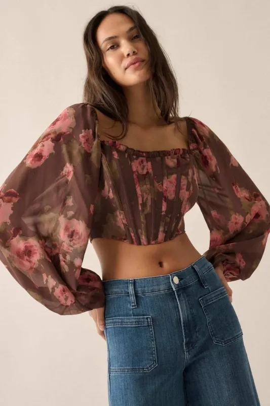 Love Is a Rose Floral Chiffon Cropped Corset Top sold by Promesa