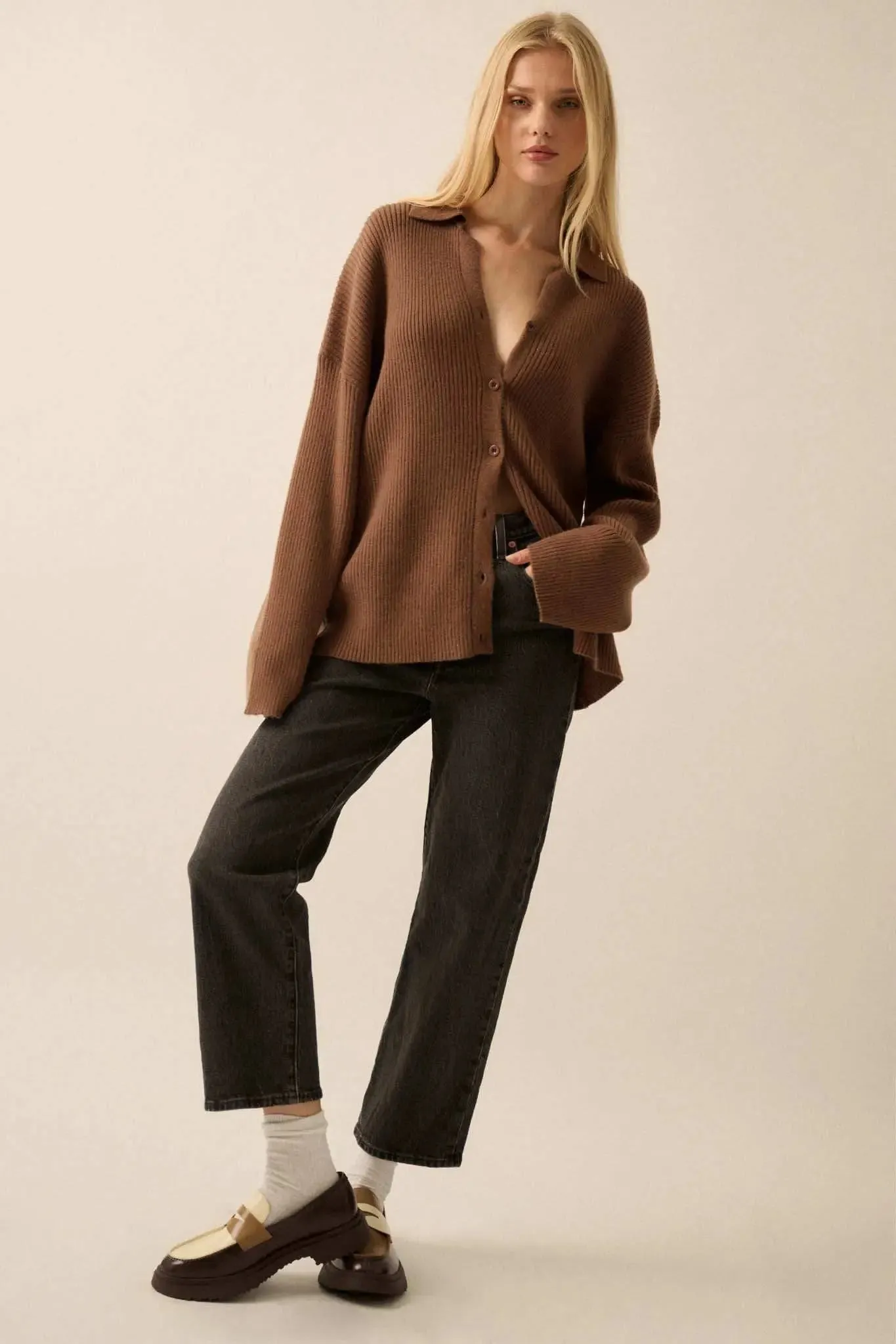 Promise the Label Rib-Knit Oversize Cardigan Sweater sold by Promesa product image thumbnail 4